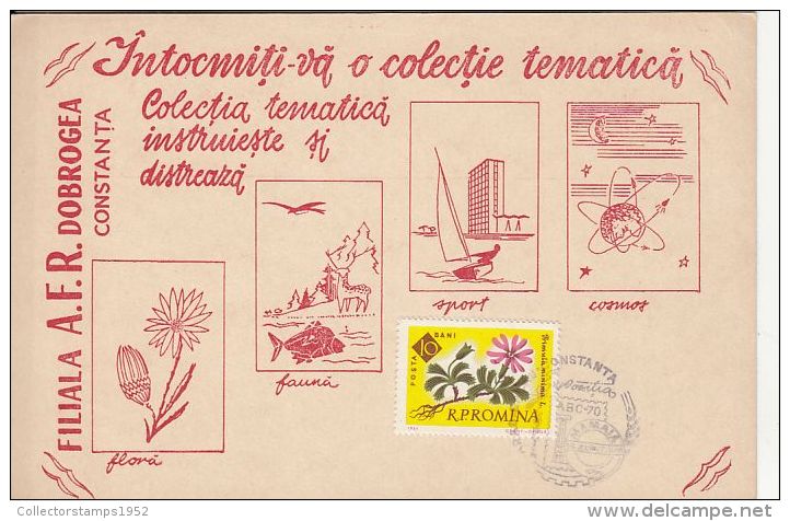 62191- CONSTANTA PHILATELIC EXHIBITION, SPECIAL POSTCARD, FLOWER STAMP, 1970, ROMANIA - Covers & Documents