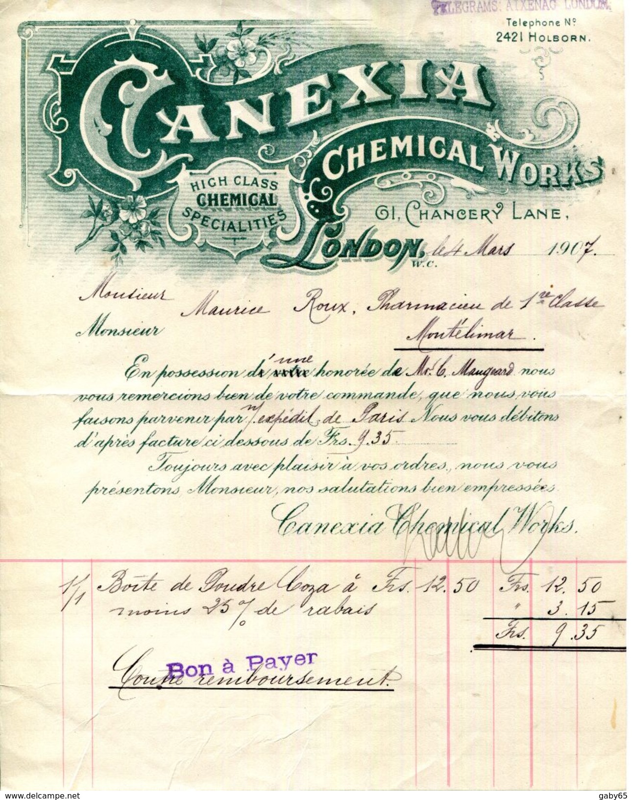 ANGLETERRE.LONDON.CANEXIA CHEMICAL WORKS. - Royaume-Uni