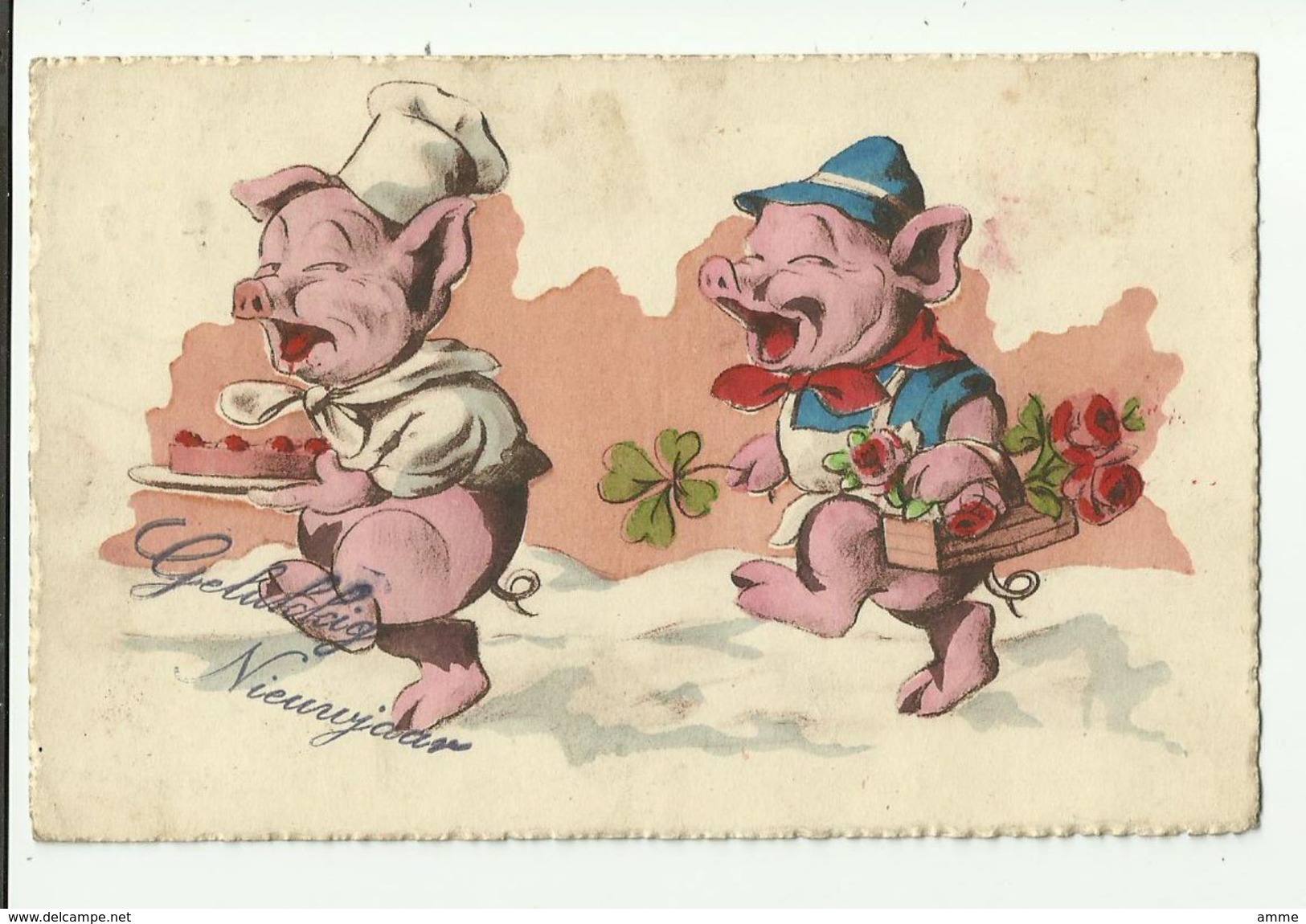 Bonne Année   *  Cochon Humanisés - Varken - Pig - Schwein - Porc  - Trèfle - Klaver - - Nieuwjaar