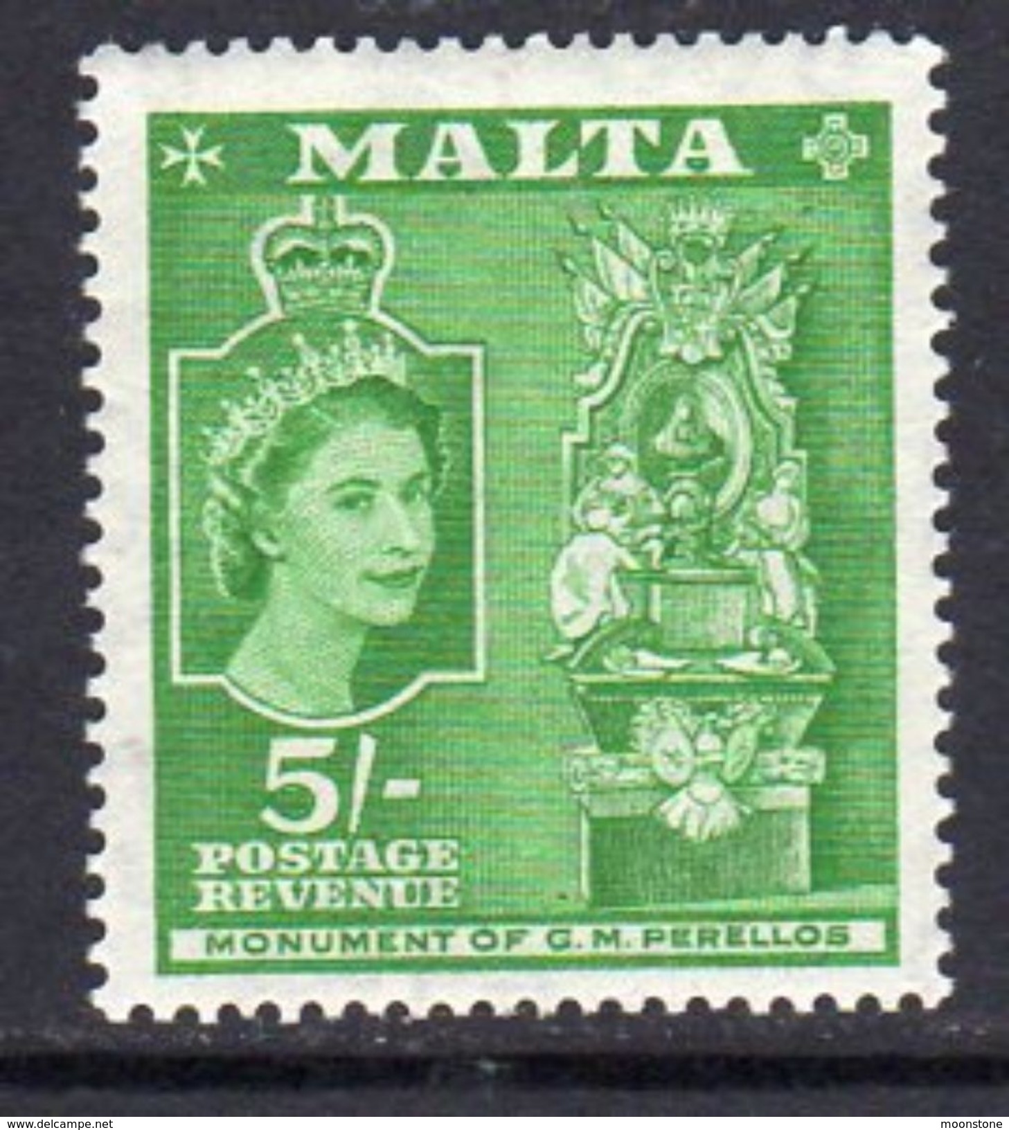 Malta 1956-8 5/- Definitive, Grand Master Perello's Monument, MNH SG 280 (A) - Malte