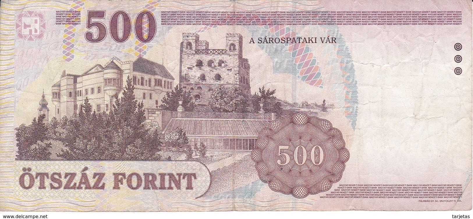 BILLETE DE HUNGRIA DE 500 FORINT DEL AÑO 1998  (BANKNOTE) - Ungarn