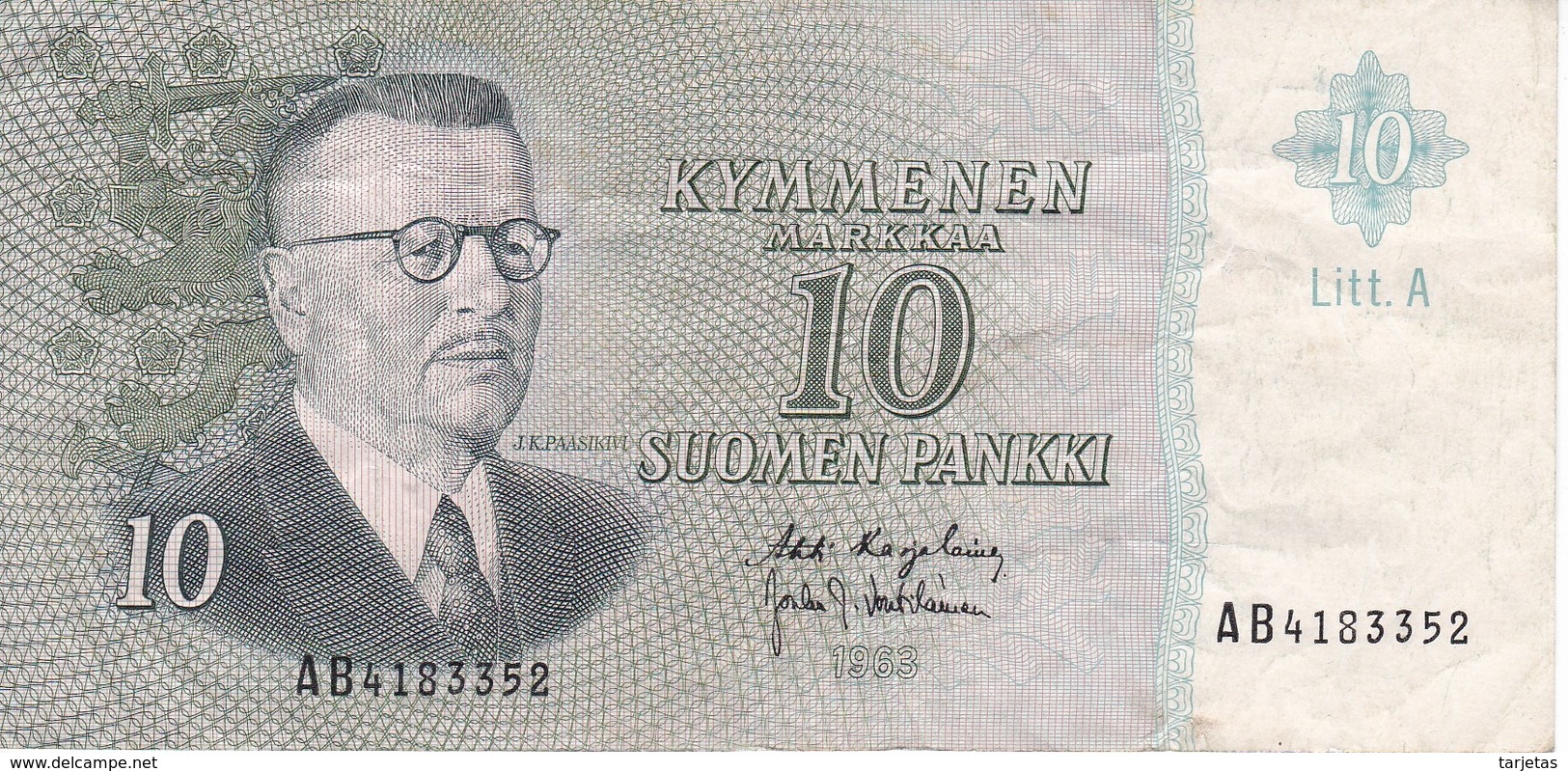 BILLETE DE FINLANDIA DE 10 MARKKAA DEL AÑO 1963  (BANKNOTE) - Finlandia