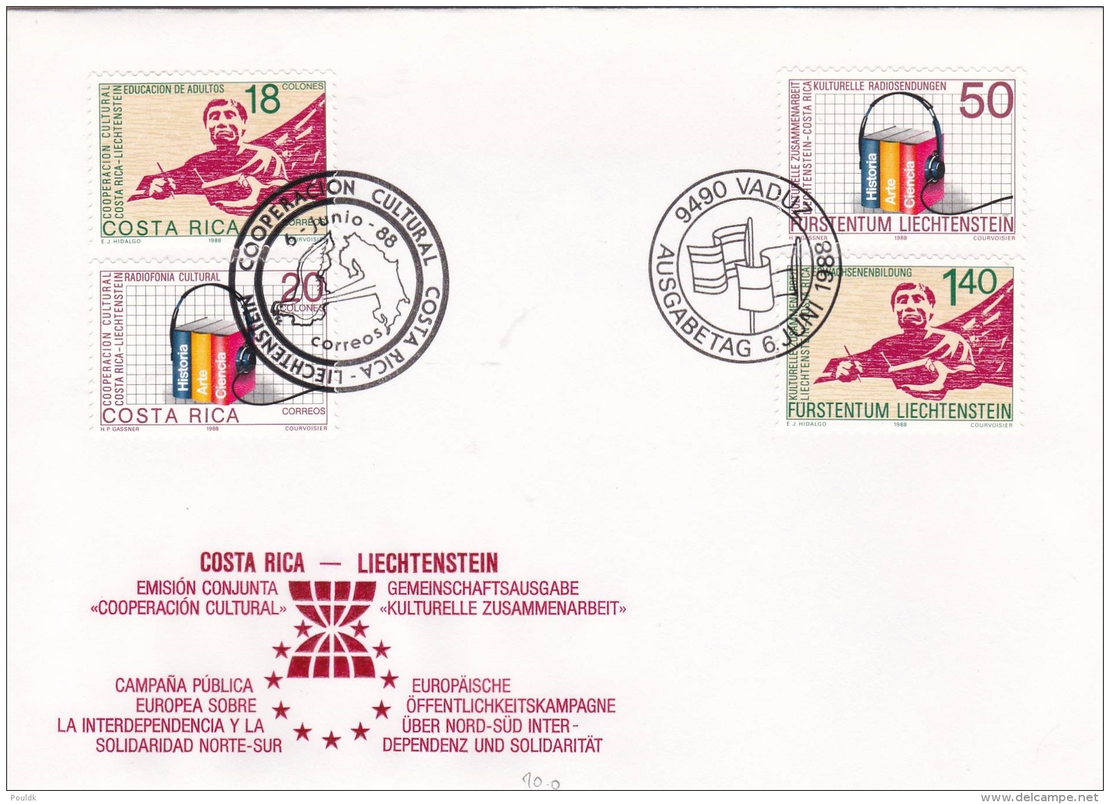 Costa Rica And Liechtenstein Joint Issue FDC 1988 Cultural Cooperation (T13-34) - Joint Issues