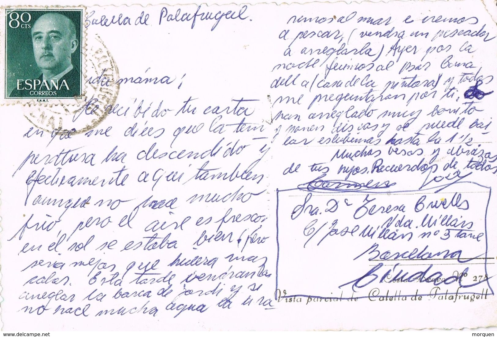 24741. Postal CALELLA De PALAFRUGELL (Gerona) 1958. Vista Poblacion - Cartas & Documentos