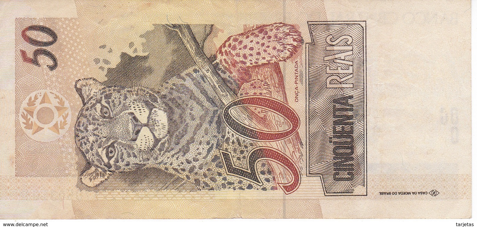 BILLETE DE BRASIL DE 50 REAIS DEL AÑO 1994 DE UNA PANTERA (ONCA PINTADA) CALIDAD EBC (XF)   (BANKNOTE) - Brasil