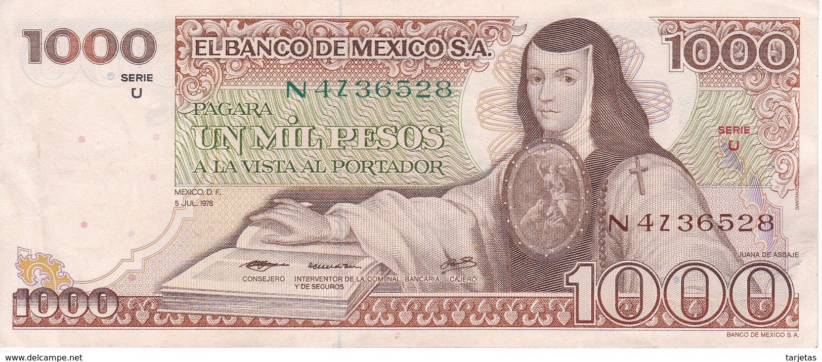 BILLETE DE MEXICO DE 1000 PESOS DEL 5 DE JULIO DEL AÑO 1978 EN CALIDAD EBC (XF) (BANKNOTE) - México