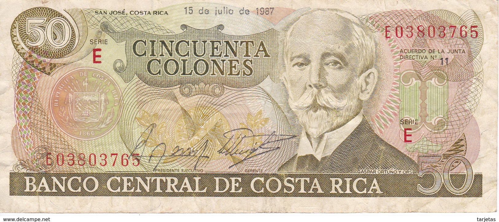 BILLETE DE COSTA RICA DE 50 COLONES AÑO 1987  (BANKNOTE) - Costa Rica