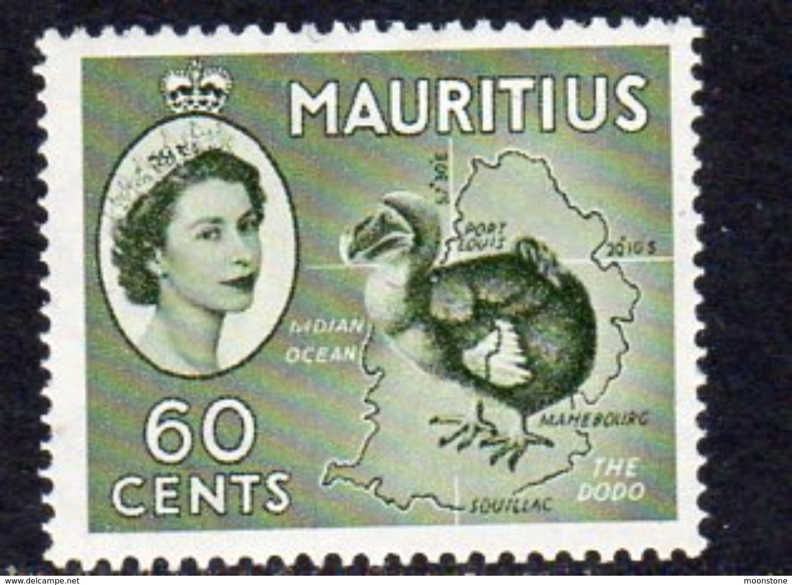 Mauritius QEII 1953-8 60c Definitive, Dodo Bird, Bronze-green, MNH SG 302ab (A) - Mauritius (...-1967)