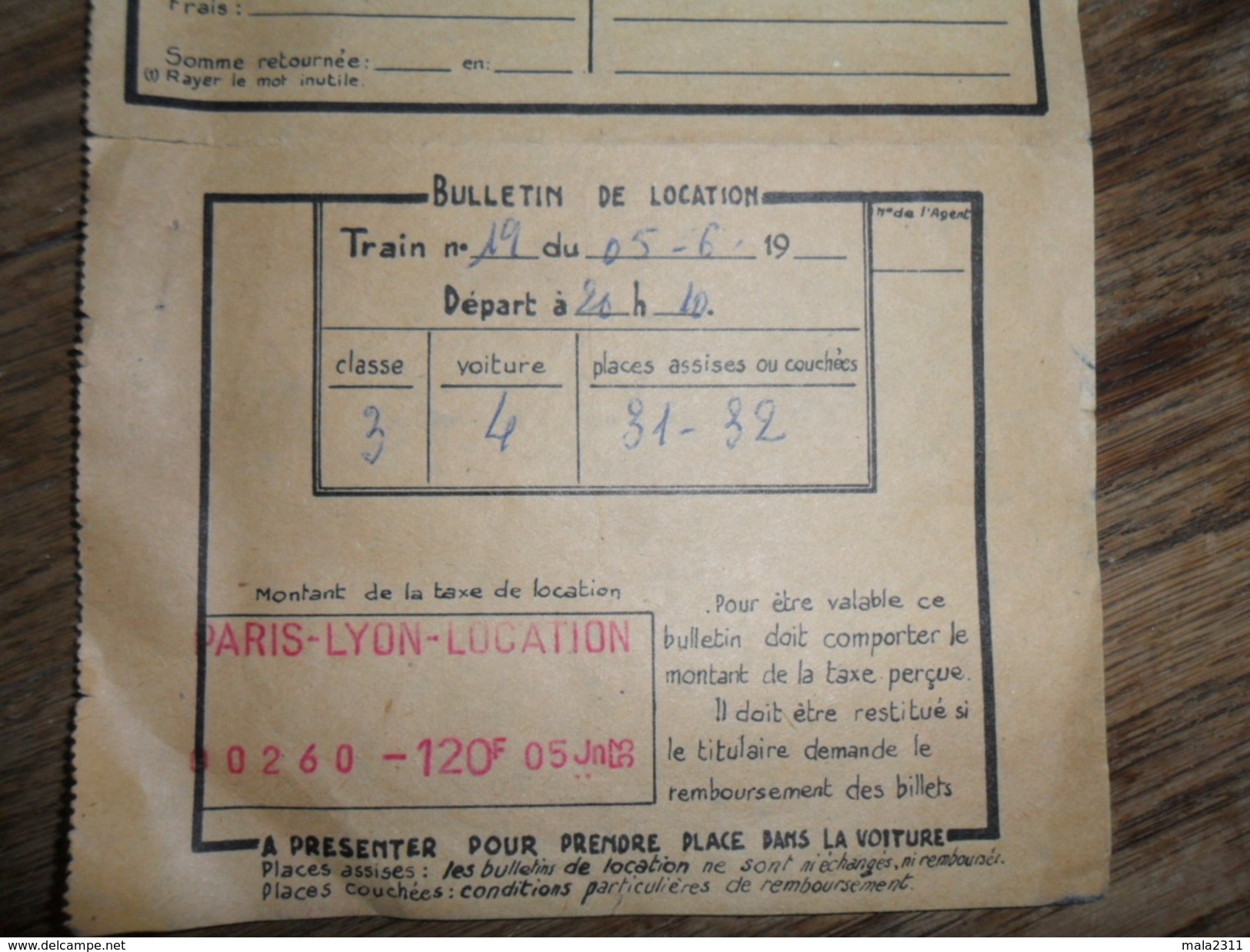 ANCIEN TICKET DE RESERVATION DE PLACES DE TRAIN / 1953 /  DESTINATION  PARIS - NICE - Chemin De Fer