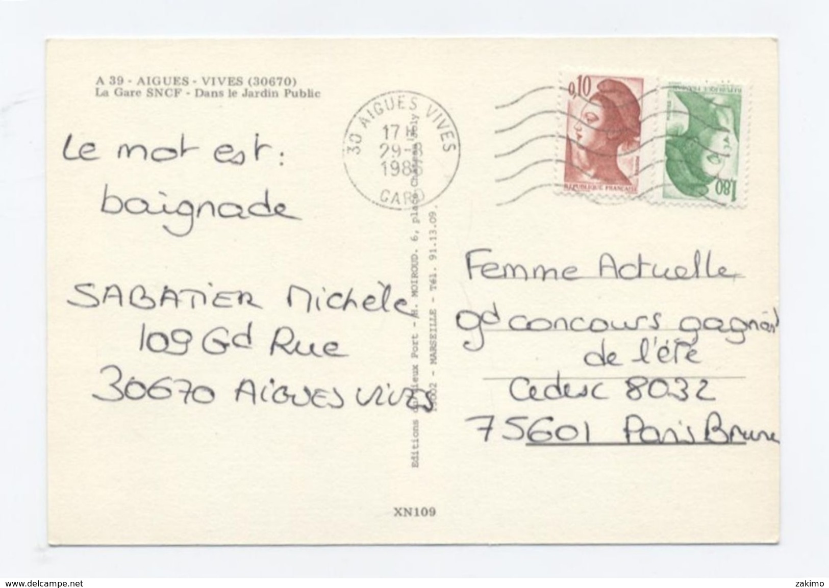 30--AIGUES VIVES - La GARE  --RECTO/VERSO-C95 - Aigues-Vives