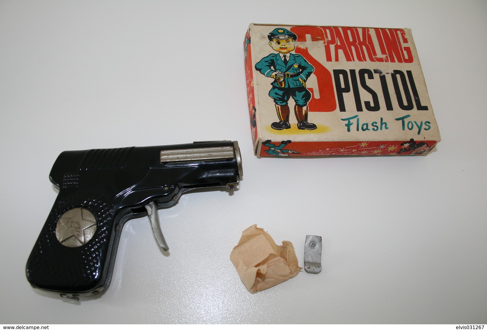 Vintage TOY GUN : FLASH TOYS - L=12cm - 1950s - JAPAN - Keywords : Cap Gun - Cork Gun - Rifle - Revolver - Pistol - Tin - Decotatieve Wapens