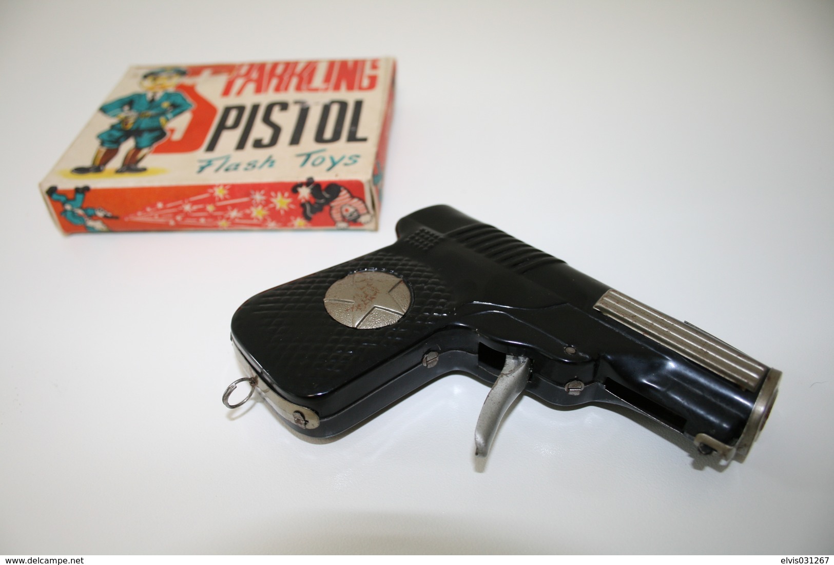 Vintage TOY GUN : FLASH TOYS - L=12cm - 1950s - JAPAN - Keywords : Cap Gun - Cork Gun - Rifle - Revolver - Pistol - Tin - Armes Neutralisées