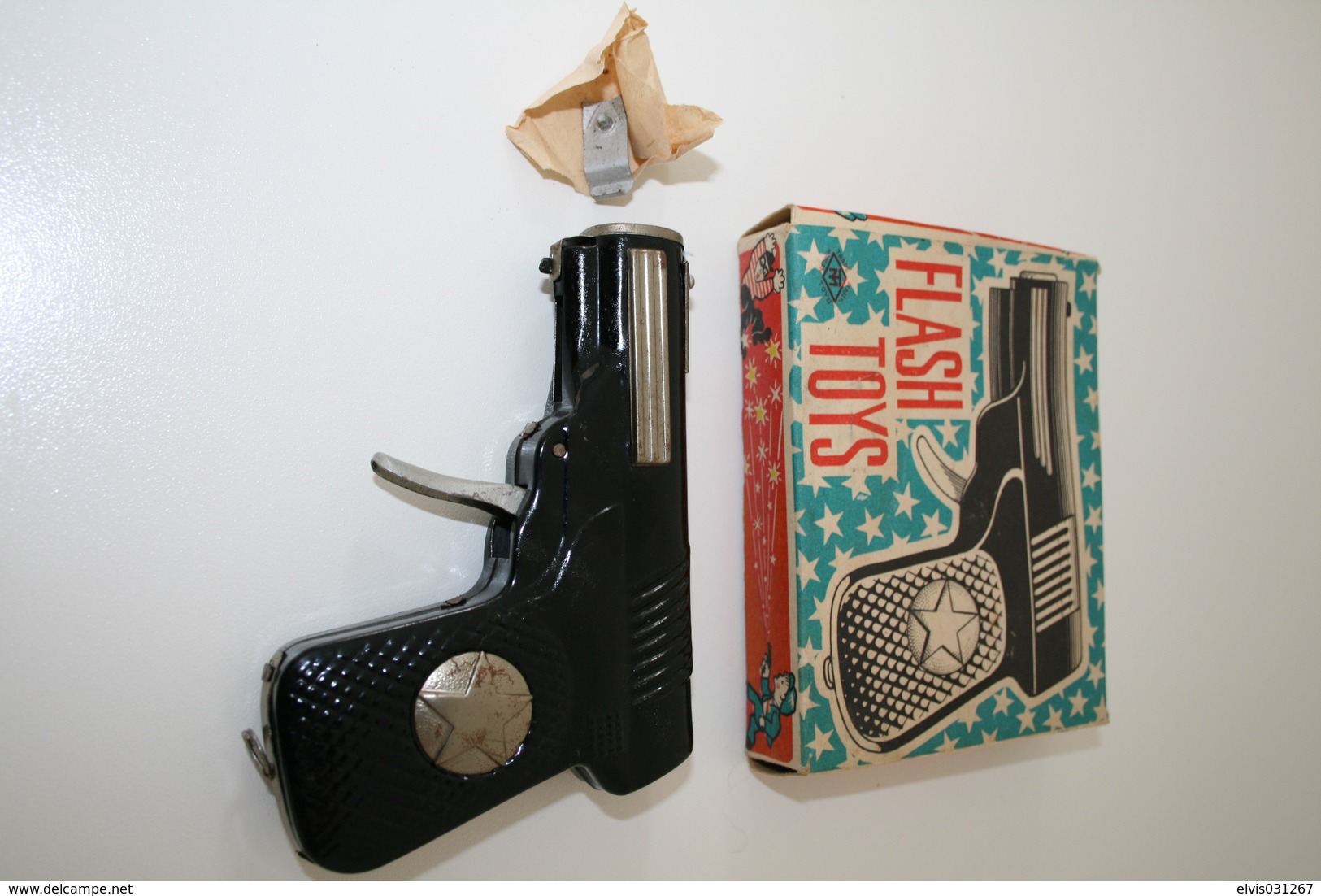 Vintage TOY GUN : FLASH TOYS - L=12cm - 1950s - JAPAN - Keywords : Cap Gun - Cork Gun - Rifle - Revolver - Pistol - Tin - Armes Neutralisées