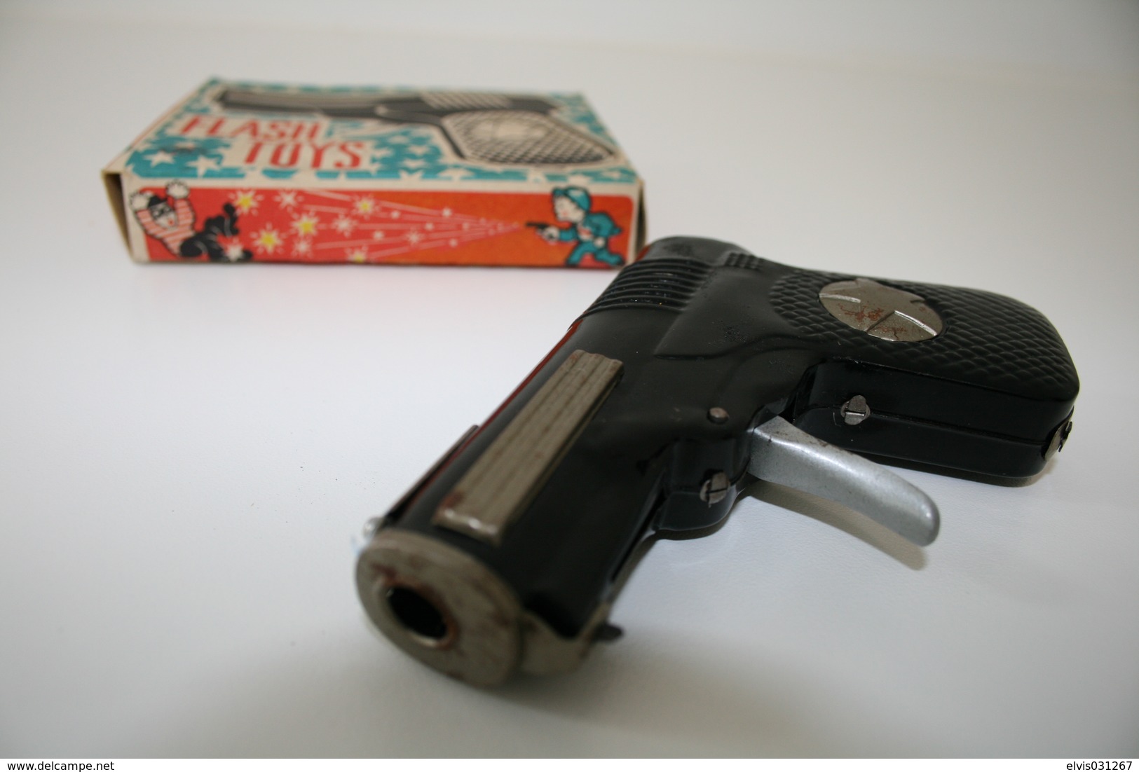 Vintage TOY GUN : FLASH TOYS - L=12cm - 1950s - JAPAN - Keywords : Cap Gun - Cork Gun - Rifle - Revolver - Pistol - Tin - Armes Neutralisées