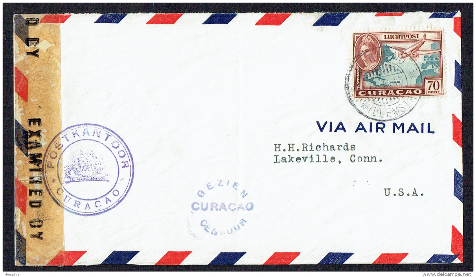 1943  Lettre De Willemstadt  Pour Les USA  Censure De Curaçao - Curaçao, Nederlandse Antillen, Aruba