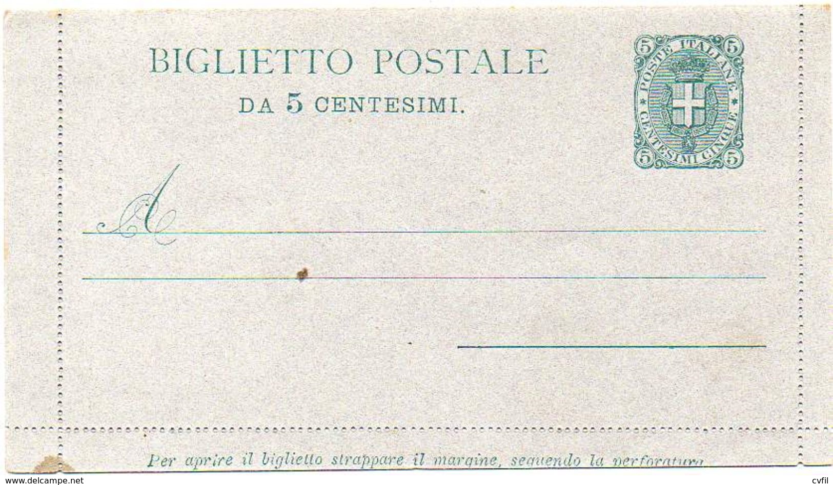 ITALY / ITALIA 1892. Entire Letter Card. Biglietto Postale Da 5 Centesimi. Uncirculated - Stamped Stationery