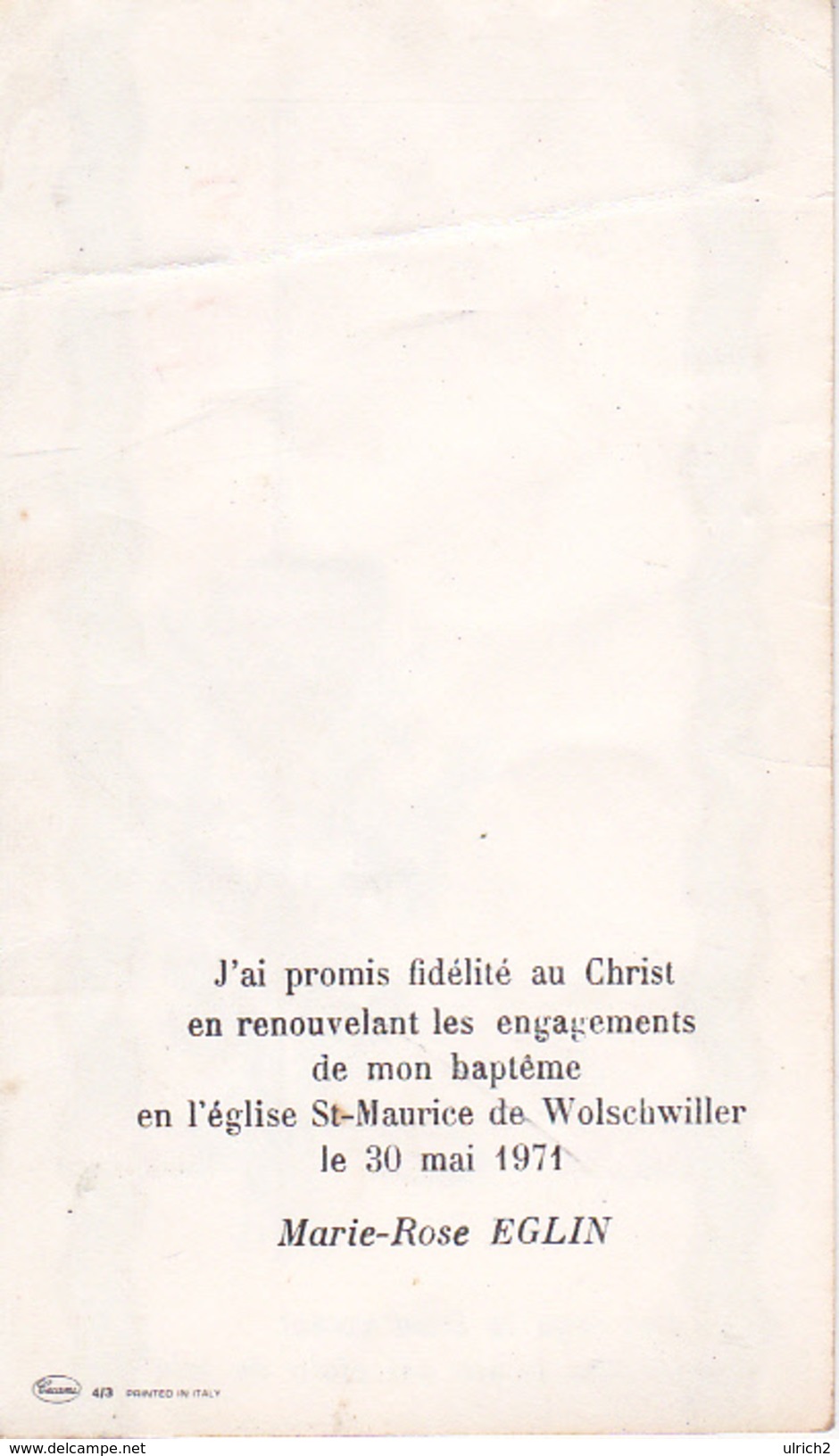 Andachtsbild - Image Pieuse - Communion - St-Maurice De Wolschwiller - 1971 - Marie-Rose Eglin 7*12cm (29435) - Andachtsbilder