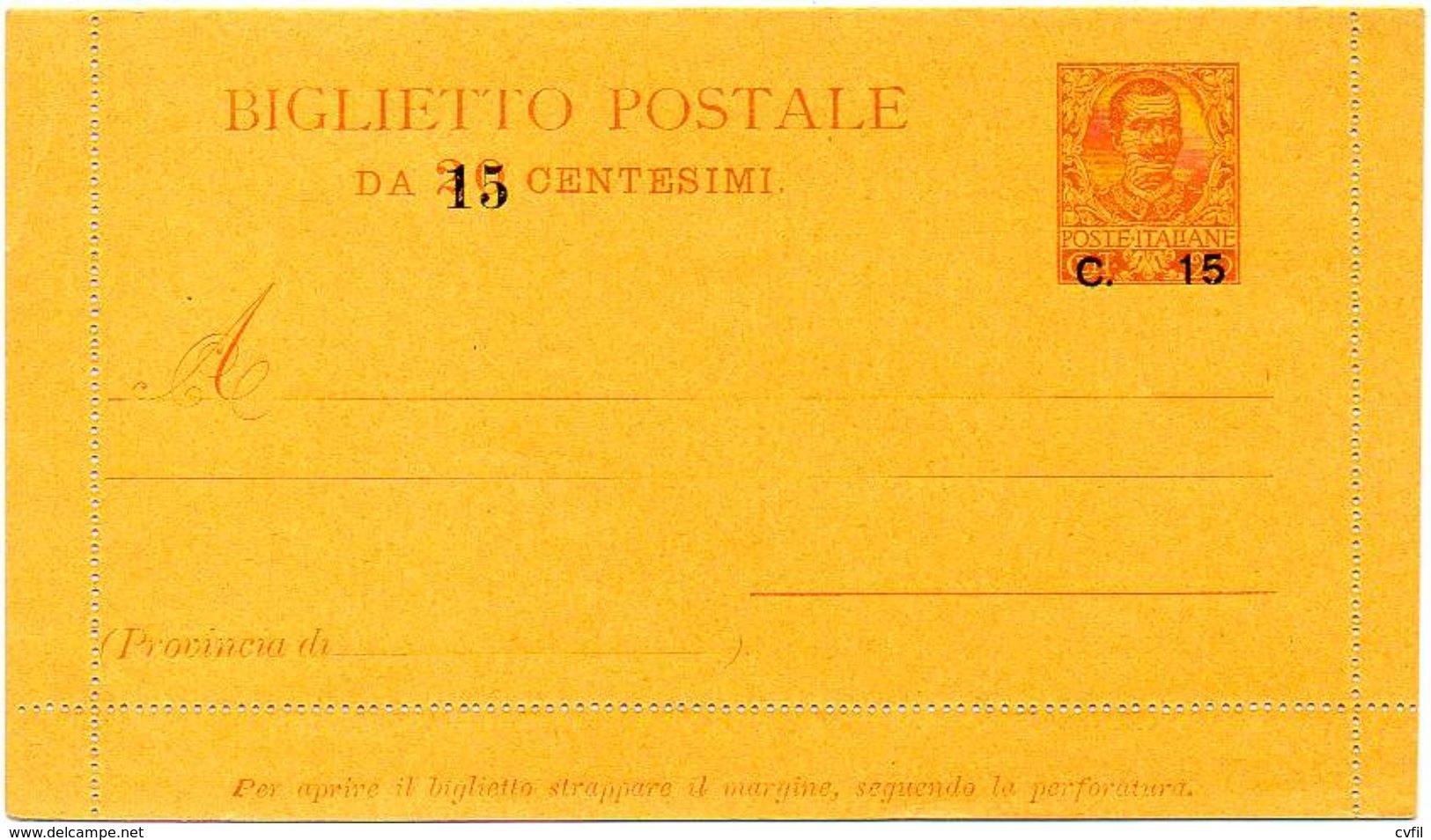 ITALY / ITALIA 1905. Entire Letter Card. Biglietto Postale Da 15 Centesimi PROVVISORI. Uncirculated - Stamped Stationery