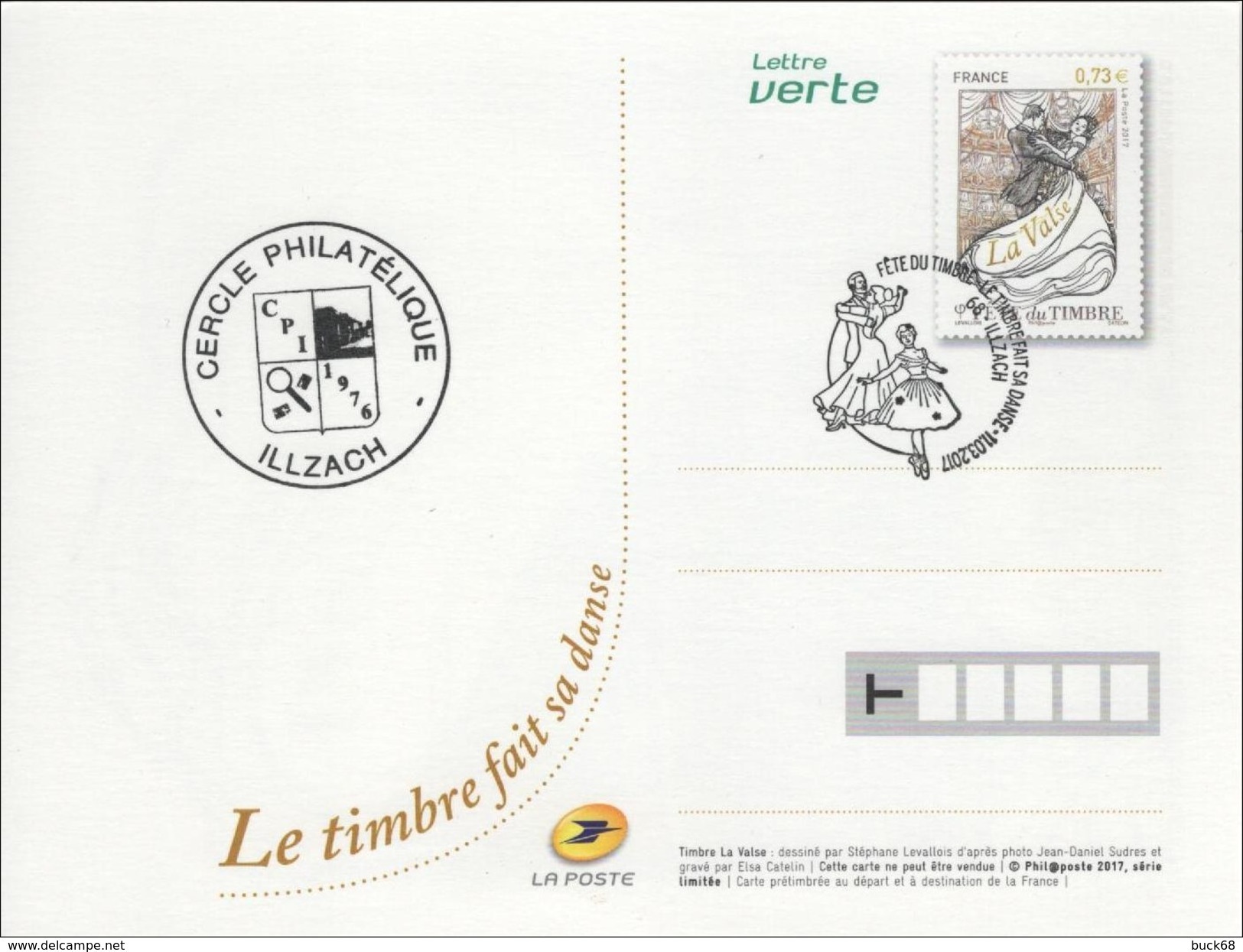 FRANCE 2017 Fête Du Timbre 2017 : La Danse / Valse Walzer - Carte Postale Avec Entier FDC 1er Jour Cachet ILLZACH (68) - Dance