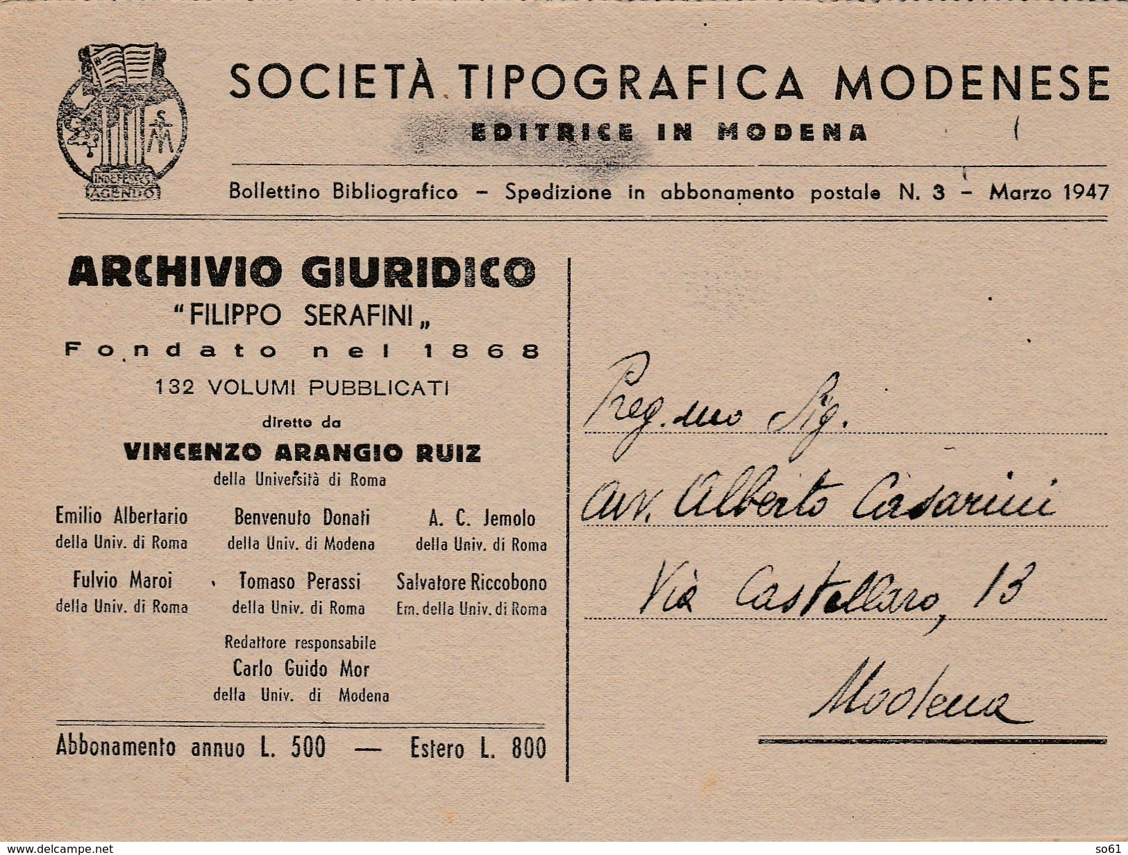 6860.   Società Tipografica Modenese Modena 1947 - Altri & Non Classificati