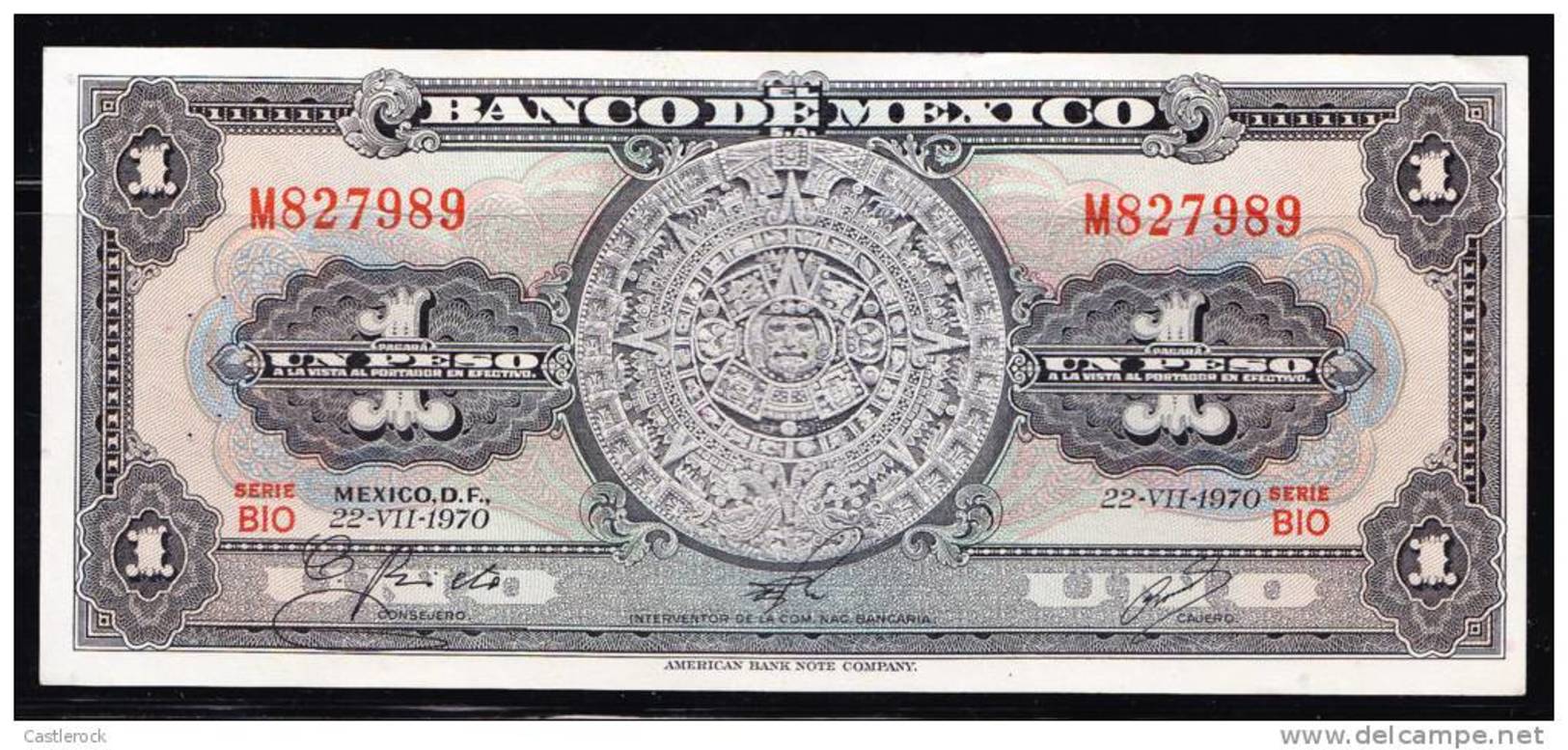 RT)BANKNOTE MEXICO: $ 1 PESO CALENDAR AZTECA 20 , 1959 UNC - México