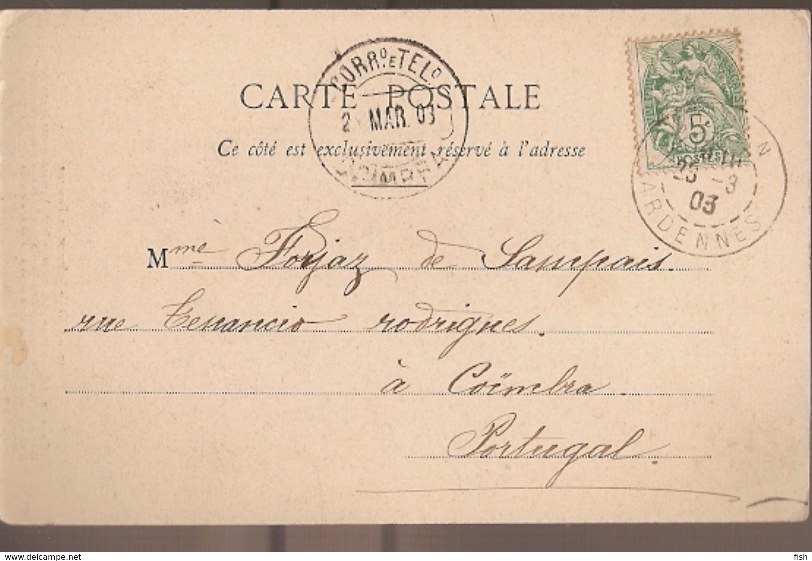 France & Circulated Postal, Statue De Turenne, Ardennes, Sedan, Coimbra Portugal 1903  (83) - Monuments