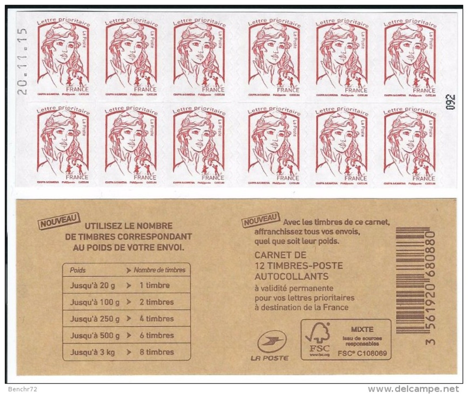 CARNET 12TP CIAPPA - TVP LP - Couv. UTILISEZ LE NOMBRE DE TIMBRES - Daté Du 20 11 15 - NEUF - NON PLIE - Carnets