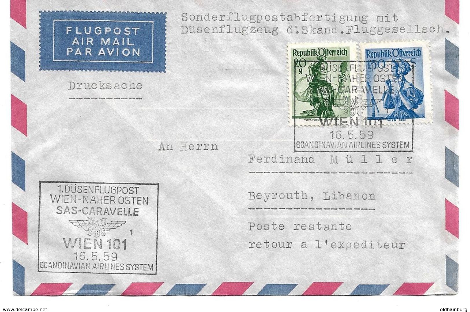 4156j: Erstflug Sas- Caravelle Wien- Beirut, Zuleitung Österreich 1959 - Lebanon