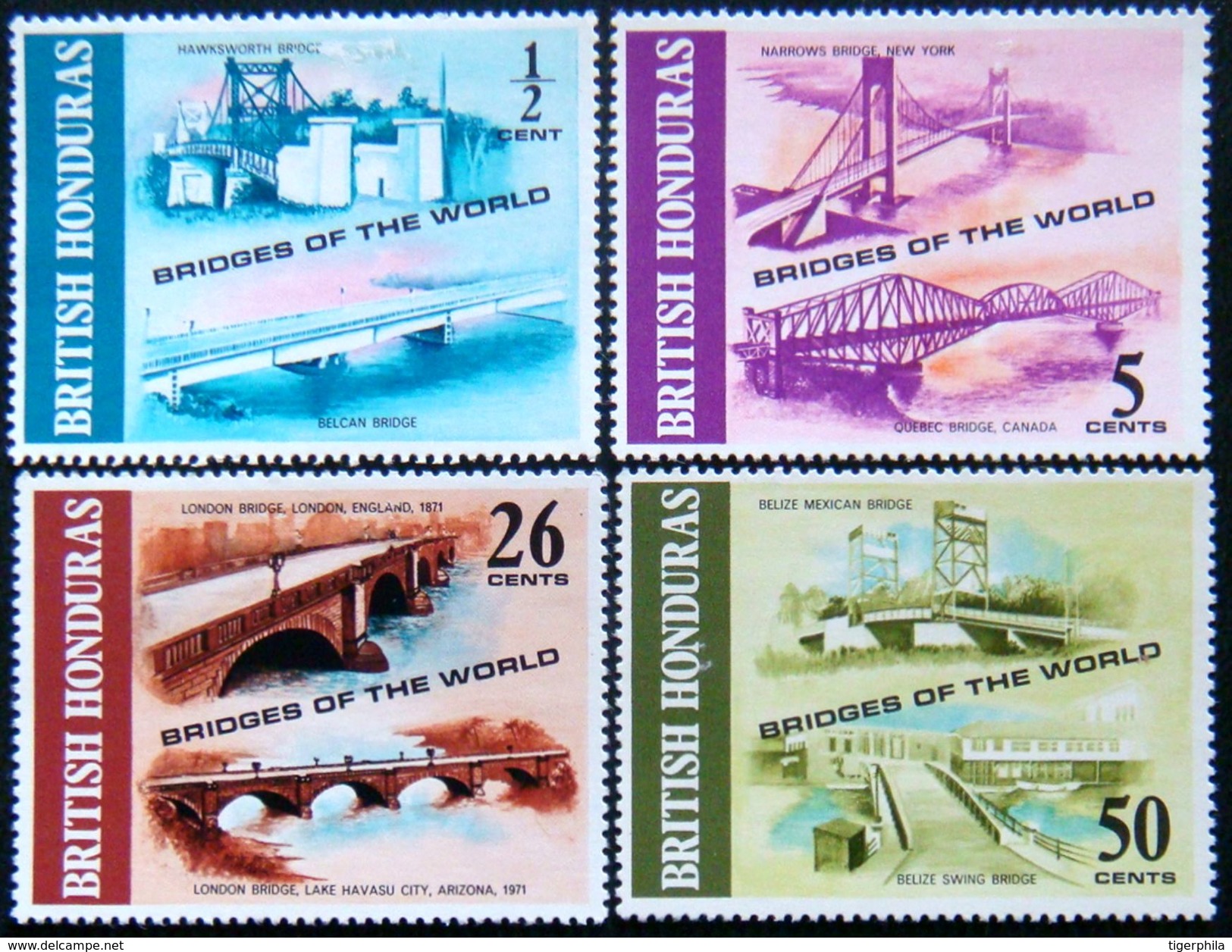 BRITISH HONDURAS 1971 Bridges Of The World COMPLETE SET MLH Scott287-290 CV$4 - British Honduras (...-1970)