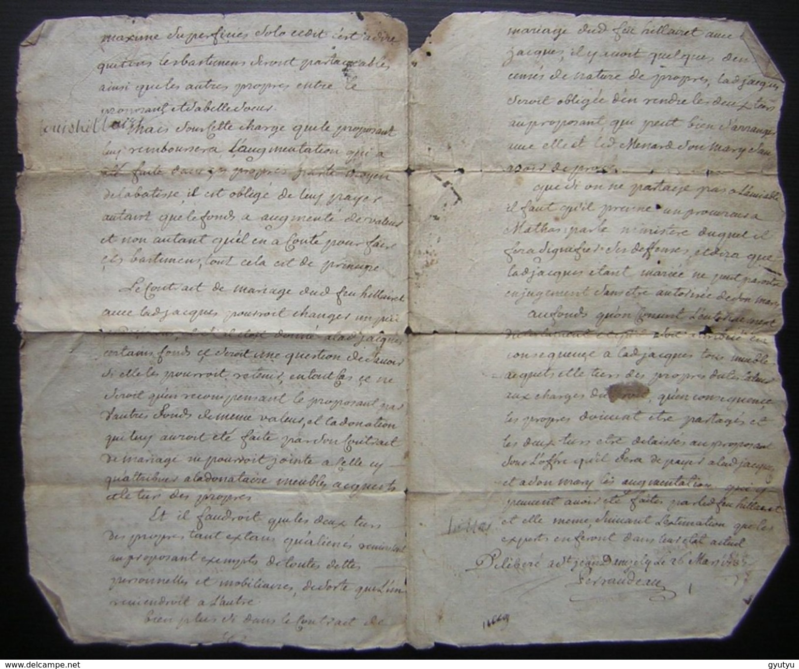 1734 Délibéré Du Tribunal Concernant Le Testament De Jean Hillairet, Texte Juridique Très Intéressant ! (famille Menard) - Manuscrits