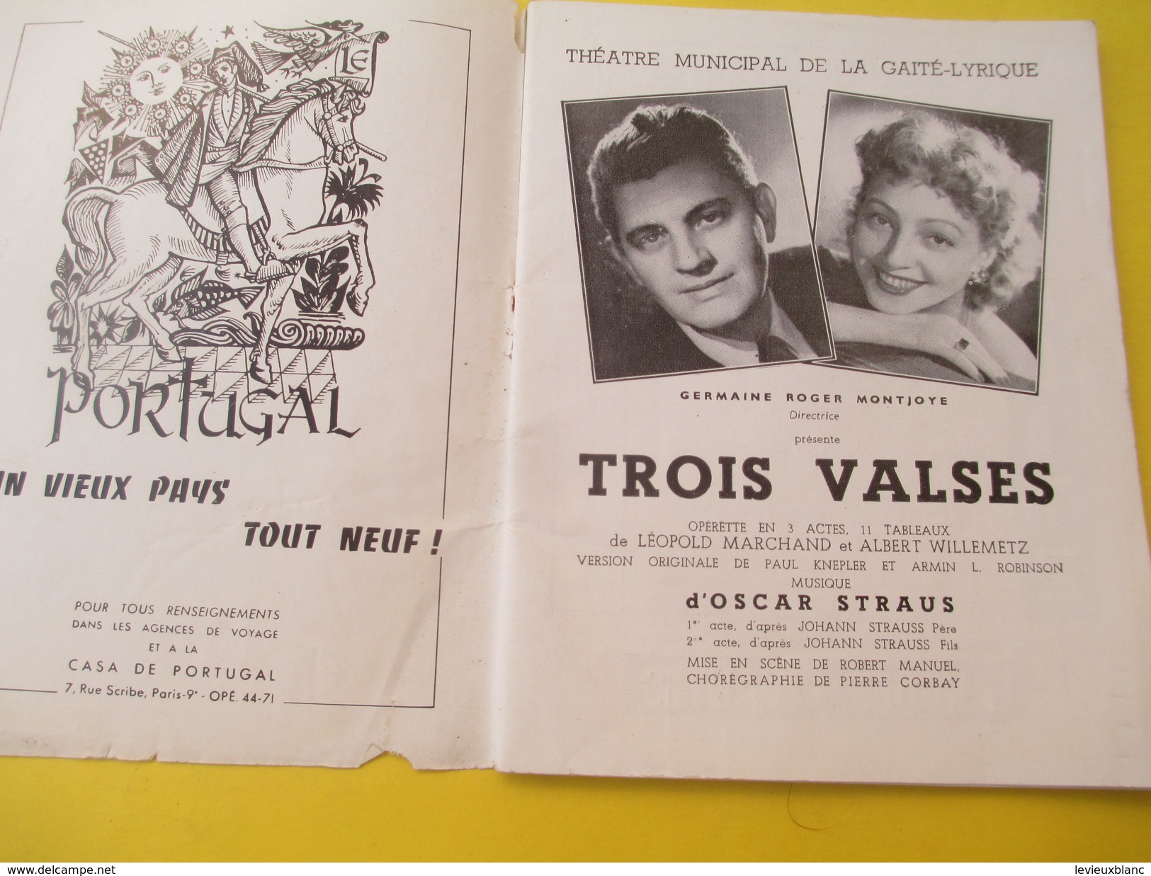 Programme/Théatre Municipal De La Gaité Lyrique/Trois Valses/Opérette/Marchand-Willemetz-Straus/Paris /1952  PROG152 - Programma's