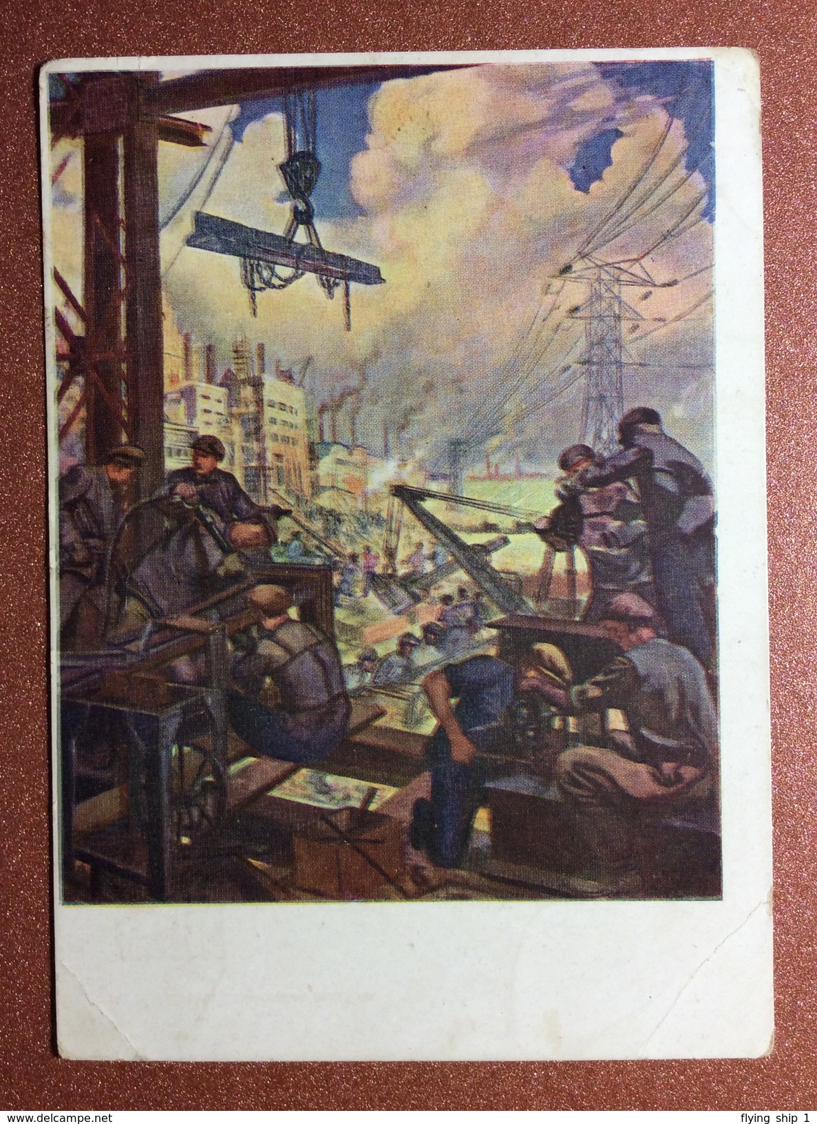 Vintage Russian Postcard GOZNAK 1933 Socialist Construction Building Social Realism USSR Edit. Museum Of Revolution - Pittura & Quadri