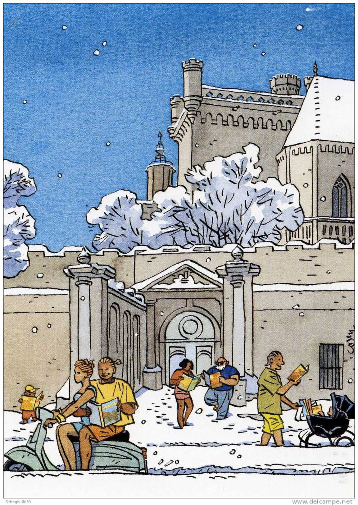 COSEY. CARTE POSTALE DU 5ème FESTIVAL BD D´ UZÈS 1996. DESSIN ORIGINAL DE COSEY. Il A Neigé Sur Uzès ! - Cartes Postales