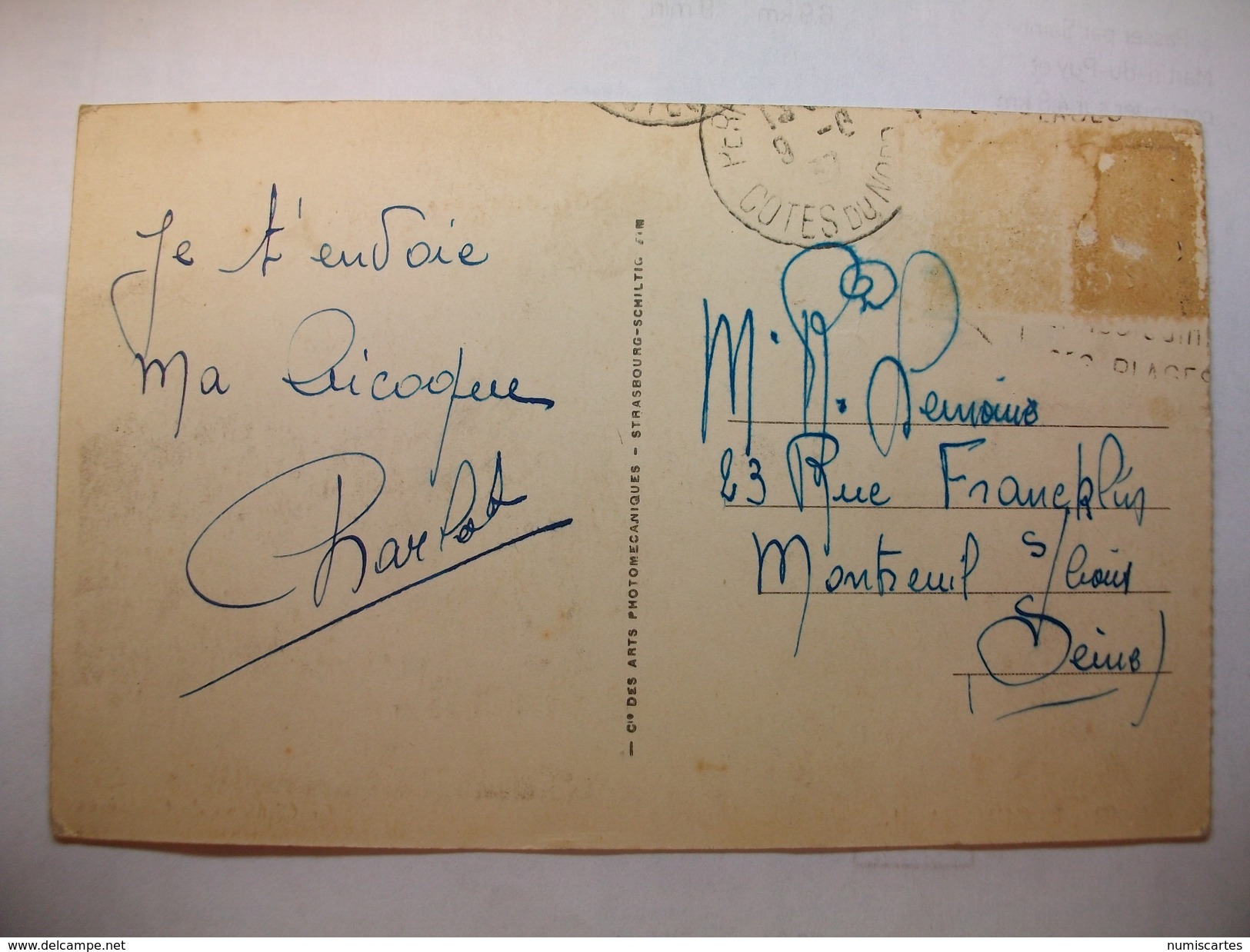 Carte Postale Ploumanac'h (22) Le Chateau De Costaères (Petit Format Oblitérée 1937 ) - Ploumanac'h