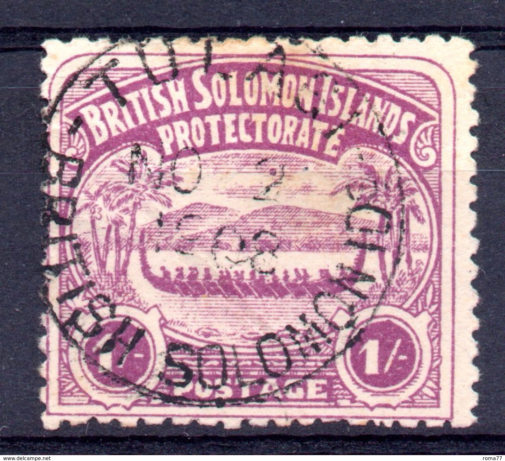 885 - SOLOMON ISLANDS , 1 Shilling Violetto N. 7 Usato - Iles Salomon (...-1978)