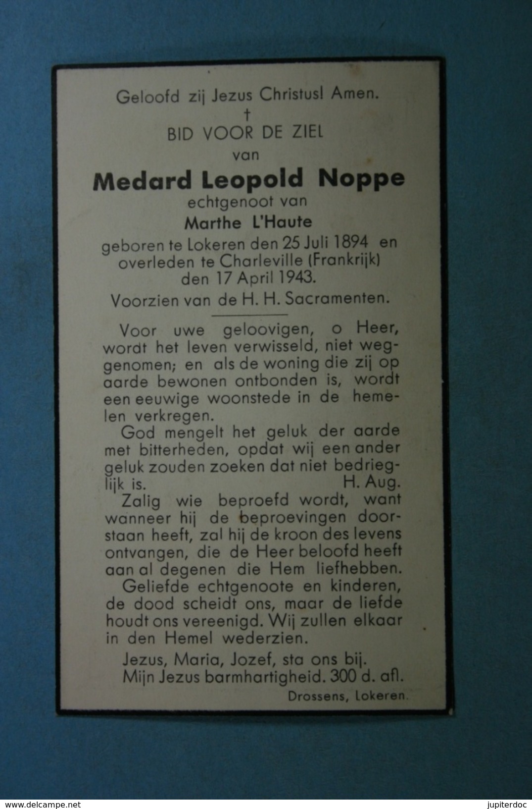 Medard Noppe épx L'Haute Lokeren 1894 Charleville 1943 /4/ - Imágenes Religiosas