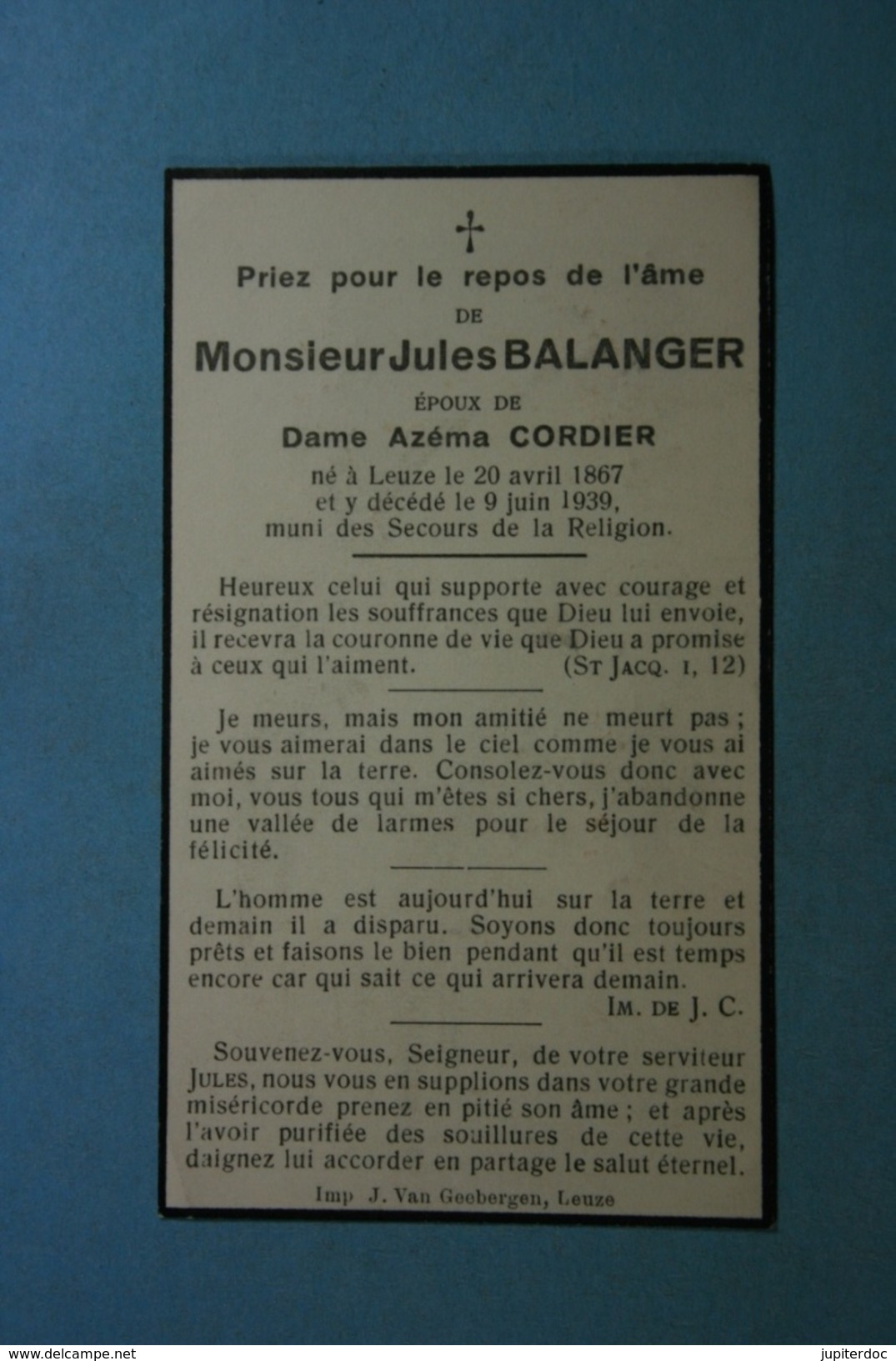 Jules Balanger épx Cordier Leuze 1867 1939 /22/ - Imágenes Religiosas