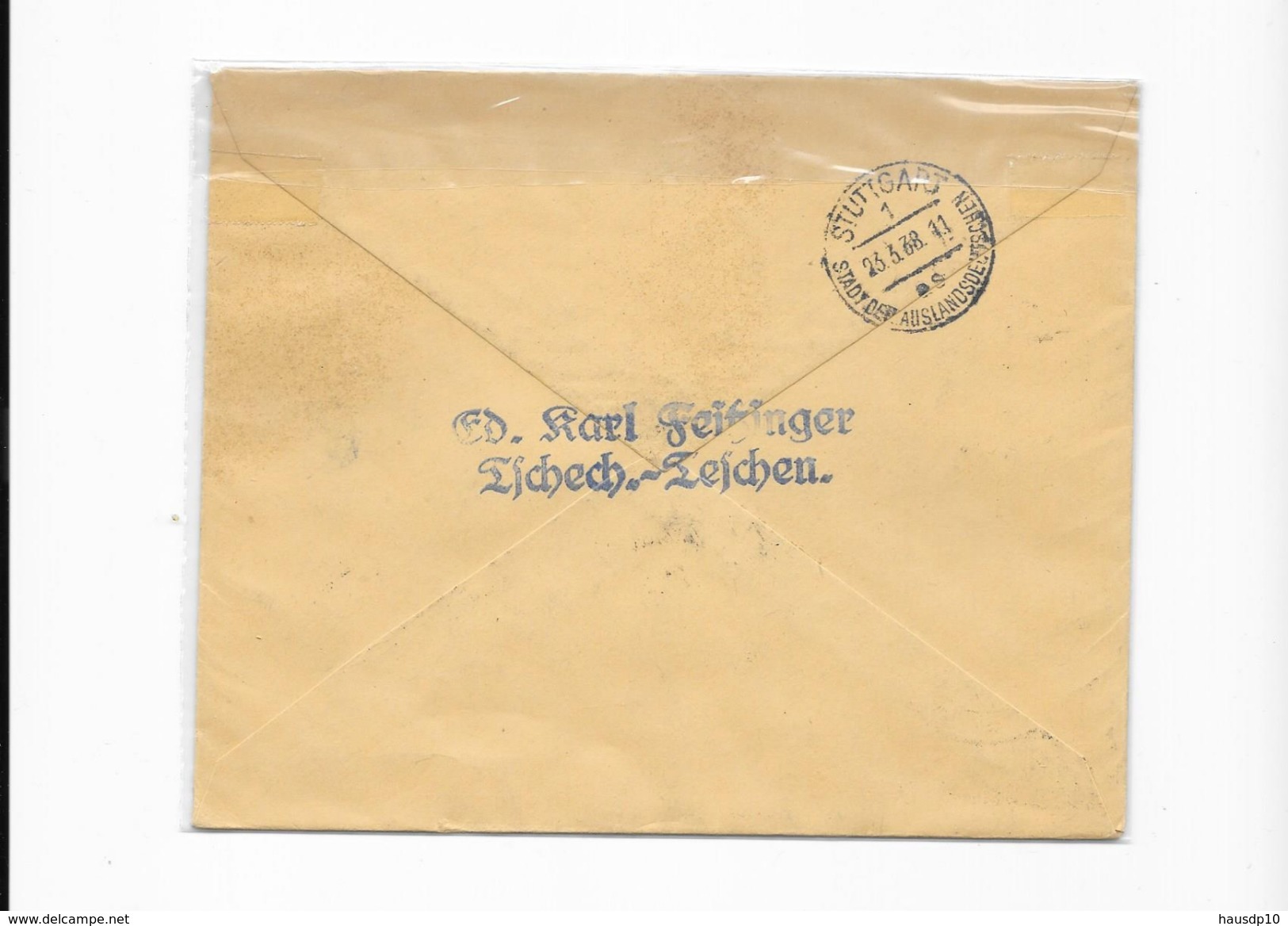 Reco Brief Mif. +  Schwarzdruck Cesky Tesin N. Stuttgard 1938 (125) - Briefe U. Dokumente