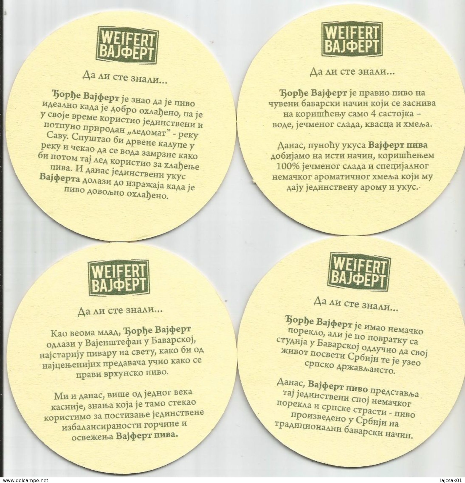 Weifert Pivo Beer Coasters From Serbia,4 Different Back Side - Beer Mats