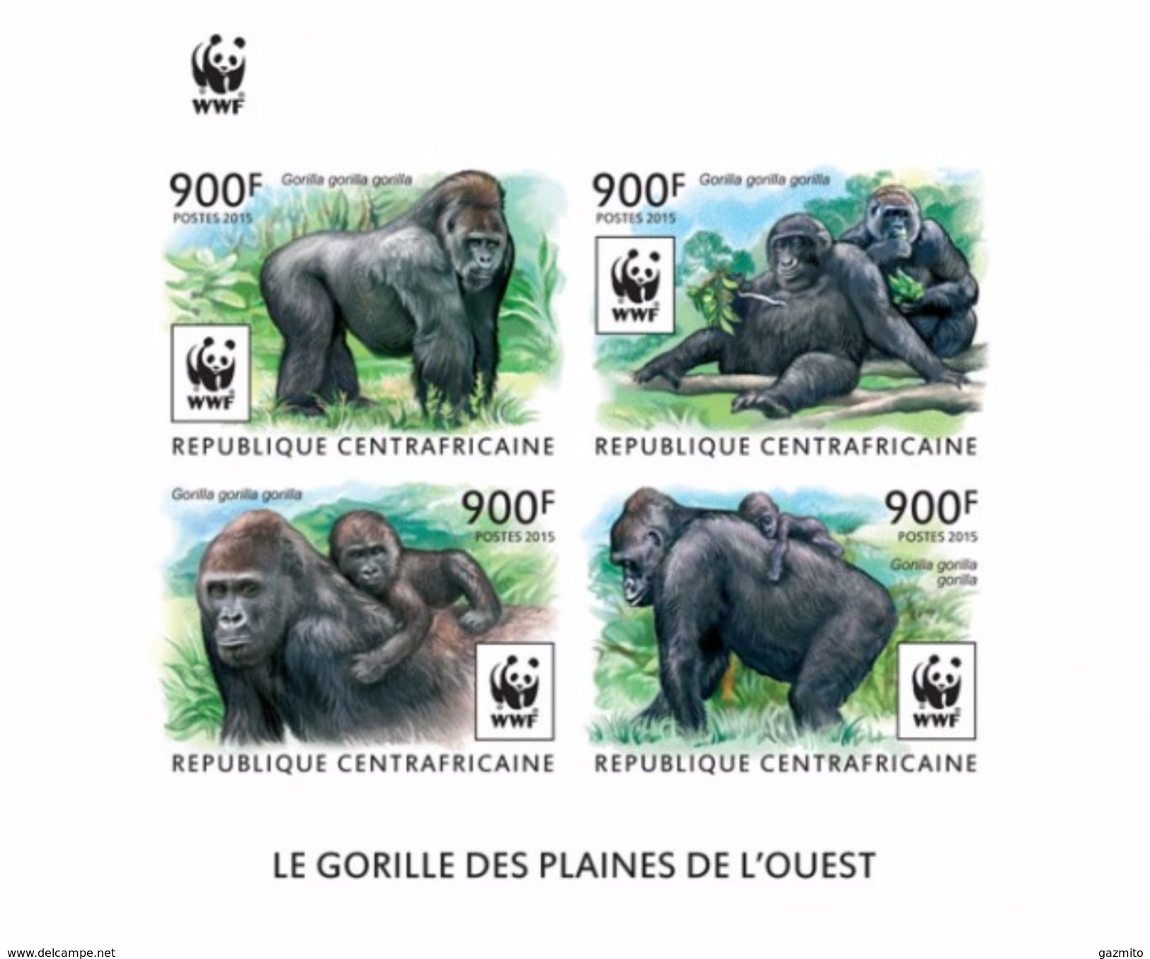 Centrafrica 2015, WWF, Gorillas, 4val In BF IMPERFORATED - Gorilla's