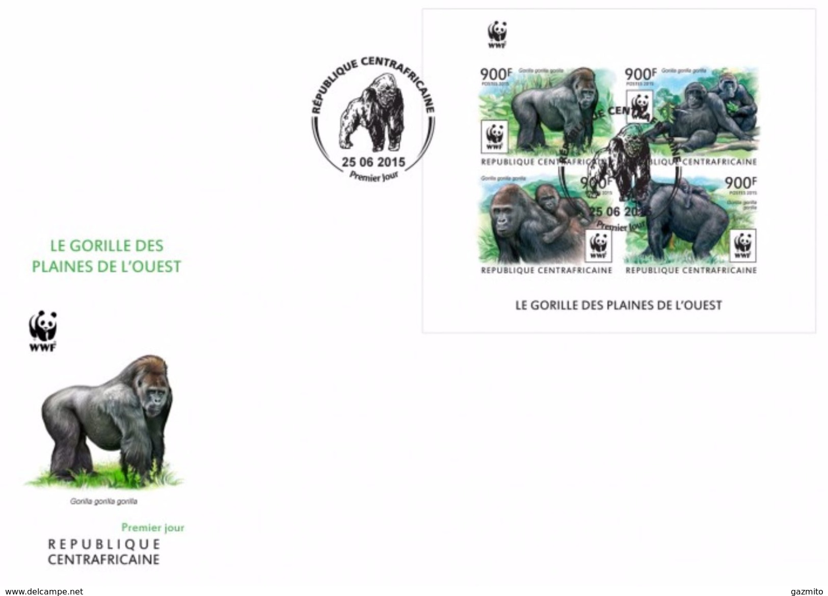 Centrafrica 2015, WWF, Gorillas, 4val In BF IMPERFORATEDin FDC - Gorilla's