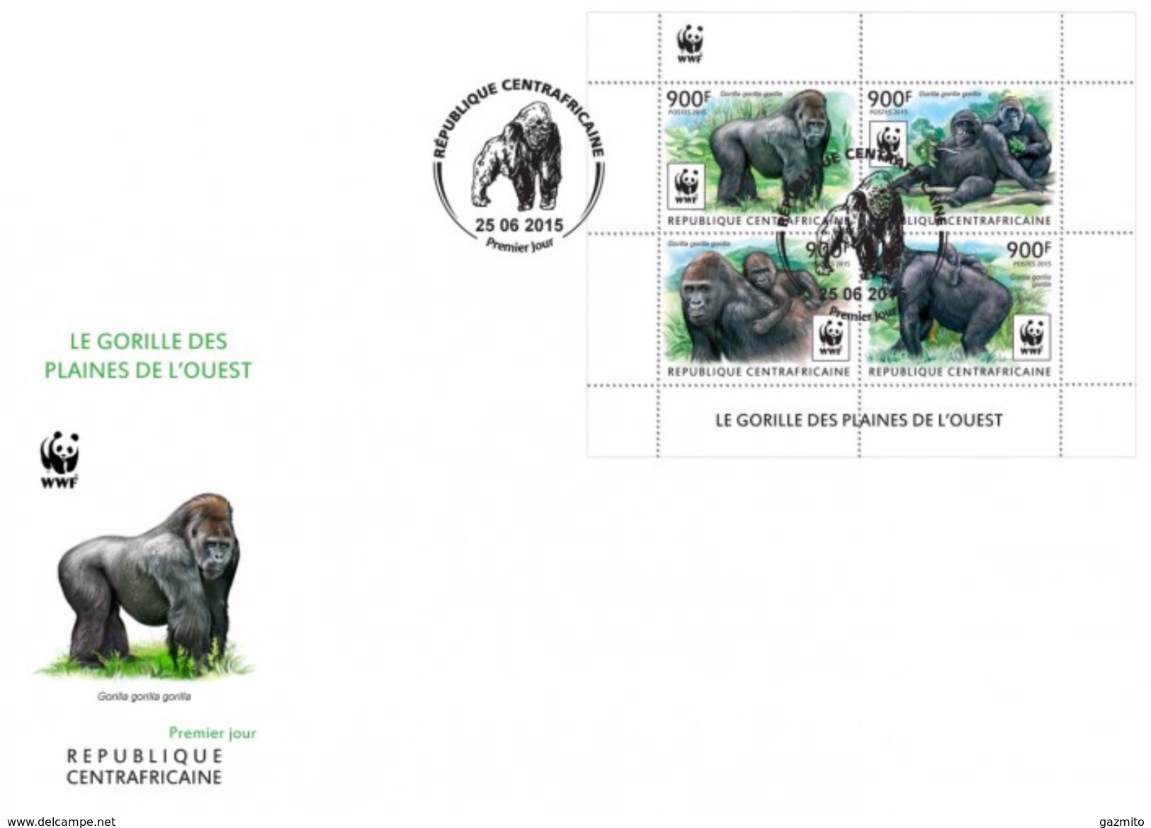 Centrafrica 2015, WWF, Gorillas, 4val In BF In FDC - Gorilla's