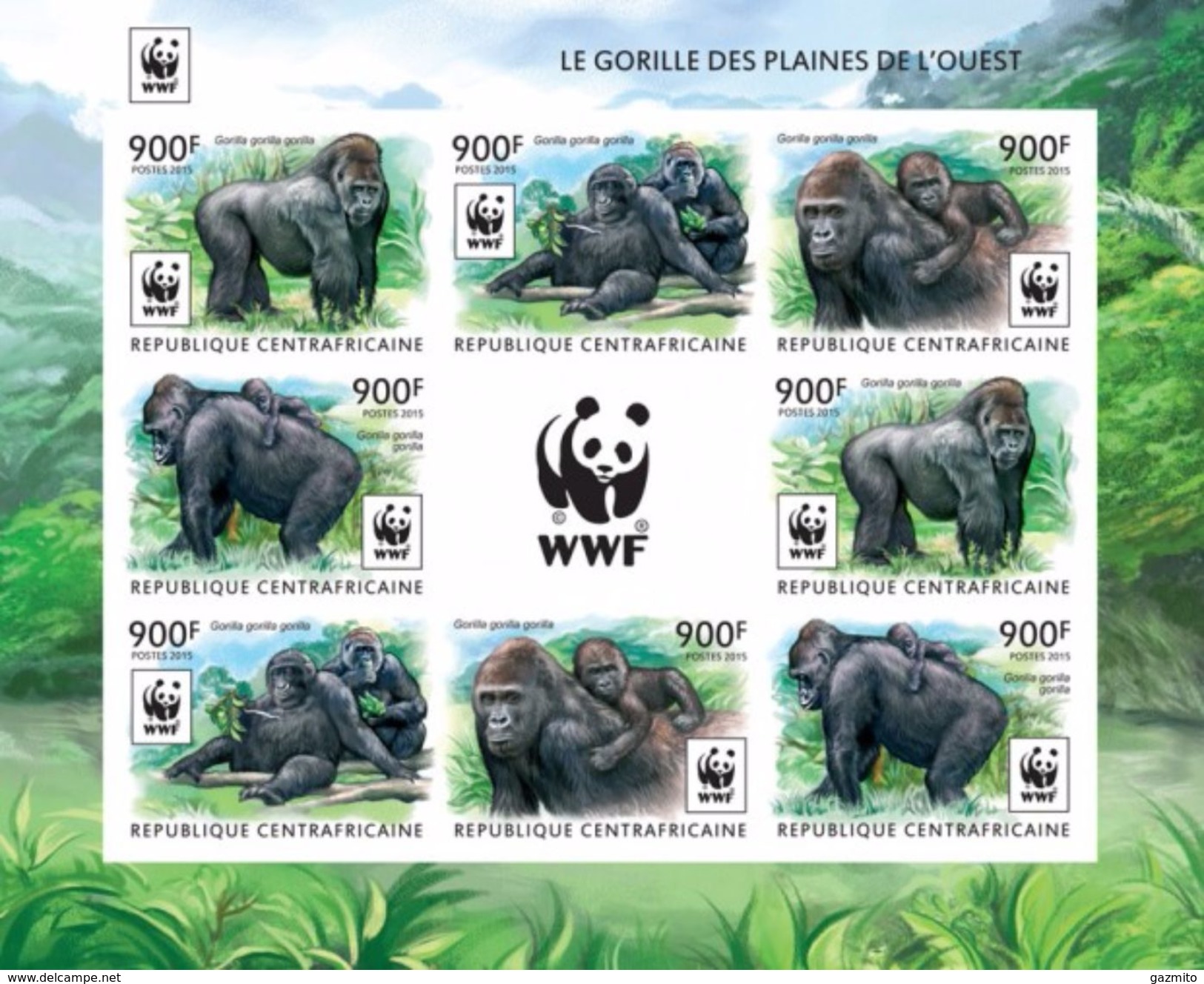 Centrafrica 2015, WWF, Gorillas, 8val In BF IMPERFORATED - Gorilles