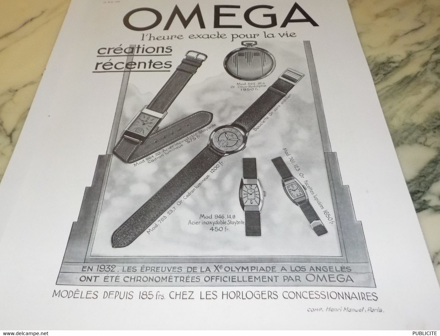 ANCIENNE PUBLICITE CREATIONS RECENTES MONTRE OMEGA 1933 - Autres & Non Classés