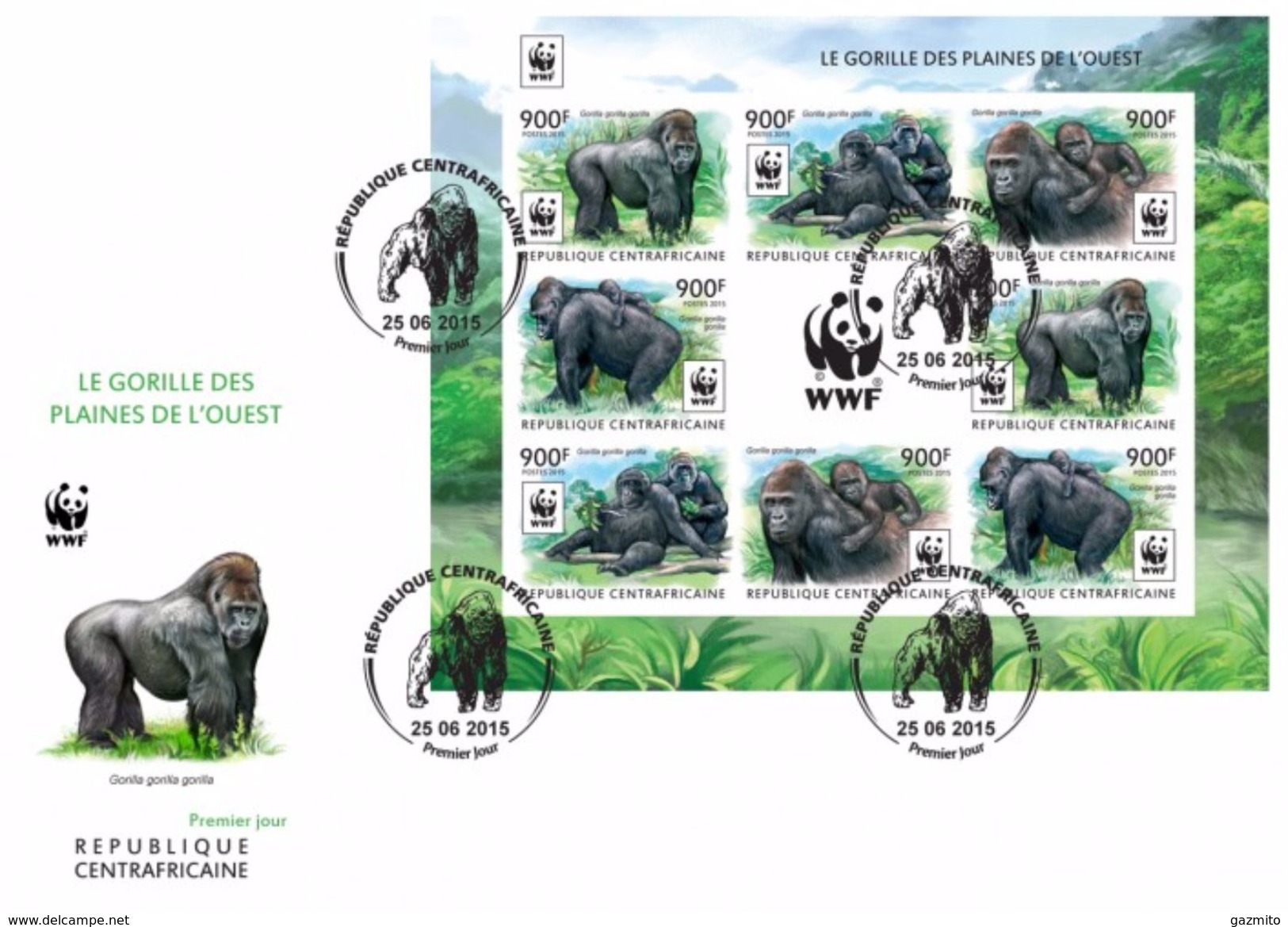 Centrafrica 2015, WWF, Gorillas, 8val In BF In FDC IMPERFORATED - Gorilla's