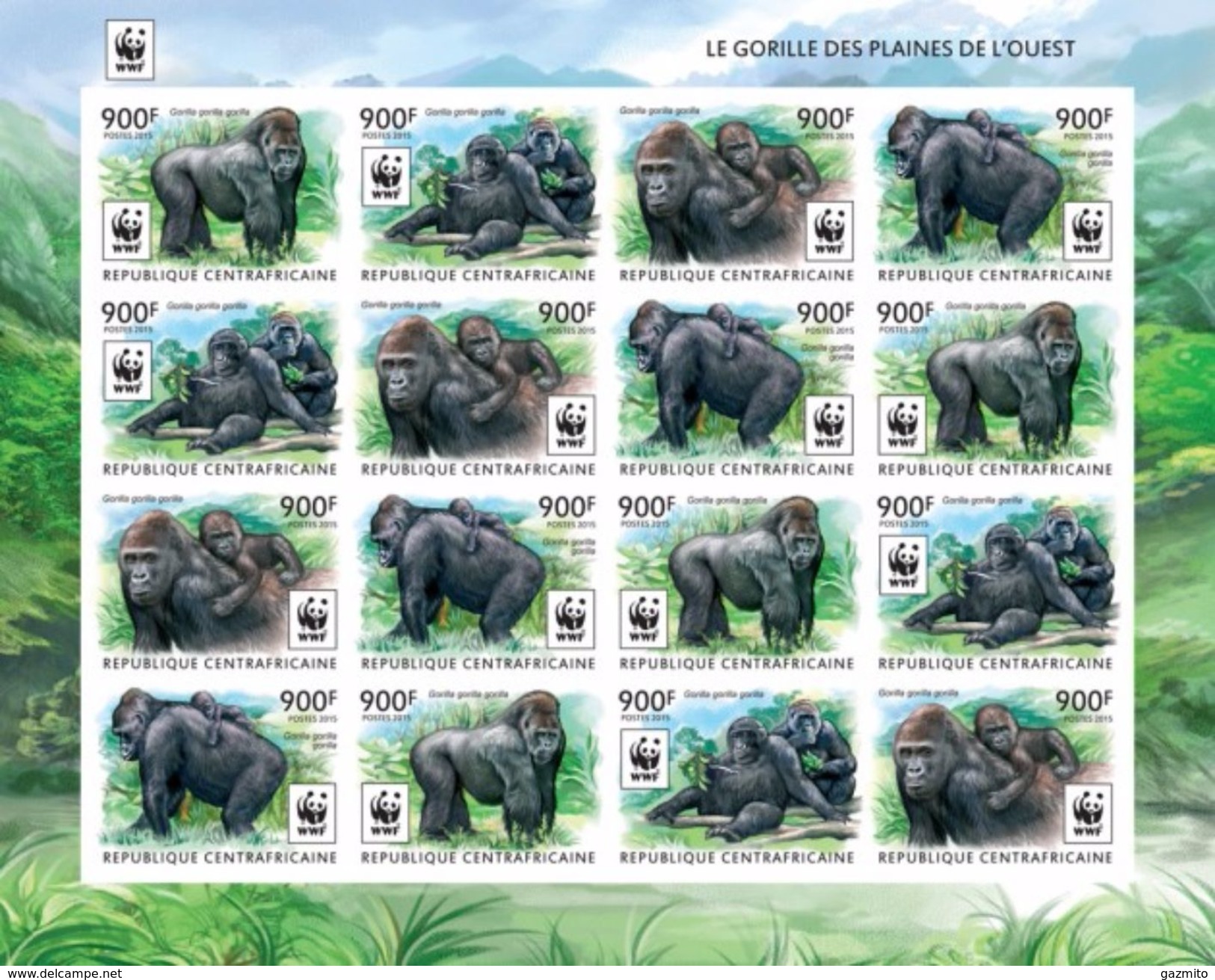 Centrafrica 2015, WWF, Gorillas, 18val In BF IMPERFORATED - Gorilla's