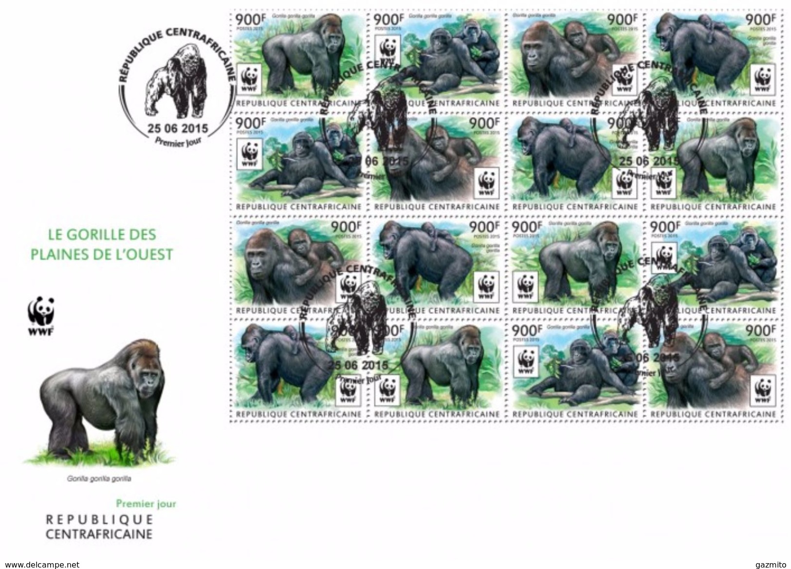 Centrafrica 2015, WWF, Gorillas, 18val In BF In FDC - Gorilas