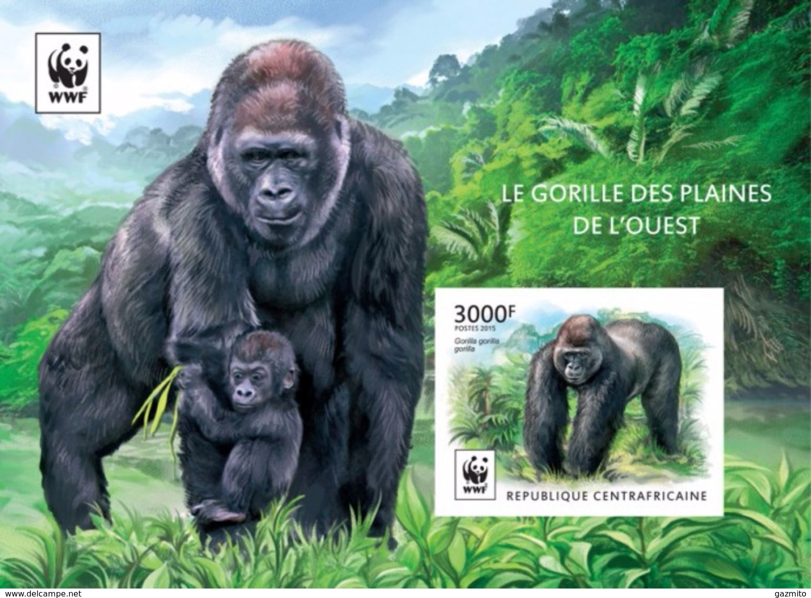 Centrafrica 2015, WWF, Gorillas, BF IMPERFORATED - Gorilles