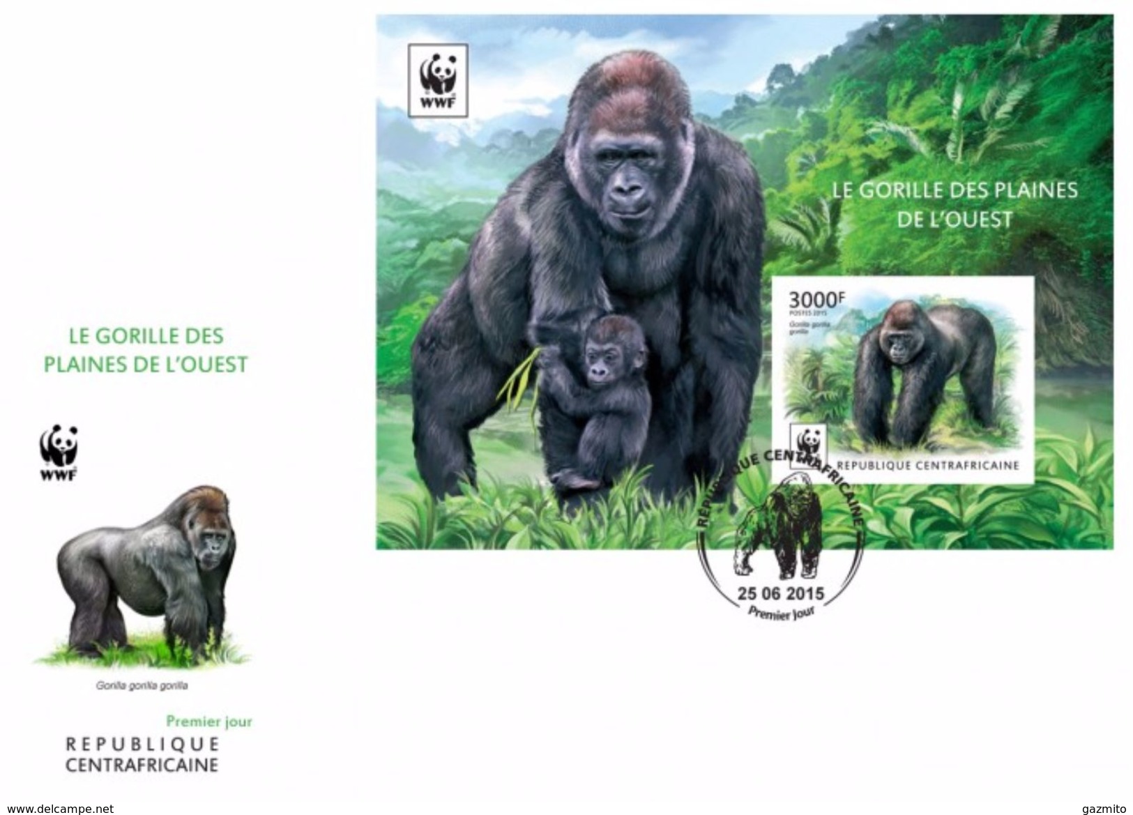 Centrafrica 2015, WWF, Gorillas, BF IMPERFORATED In FDC - Gorilla's