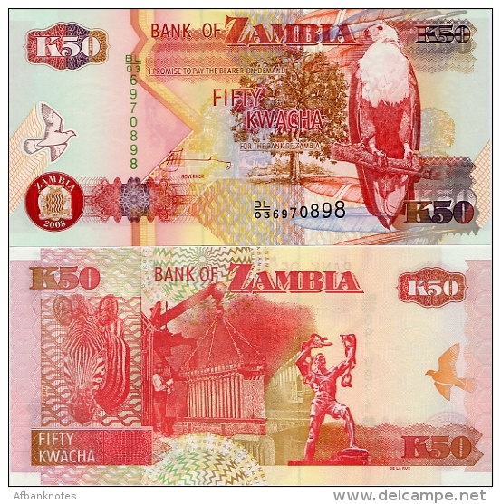 ZAMBIA       50 Kwacha       P-37g       2008       UNC - Zambia